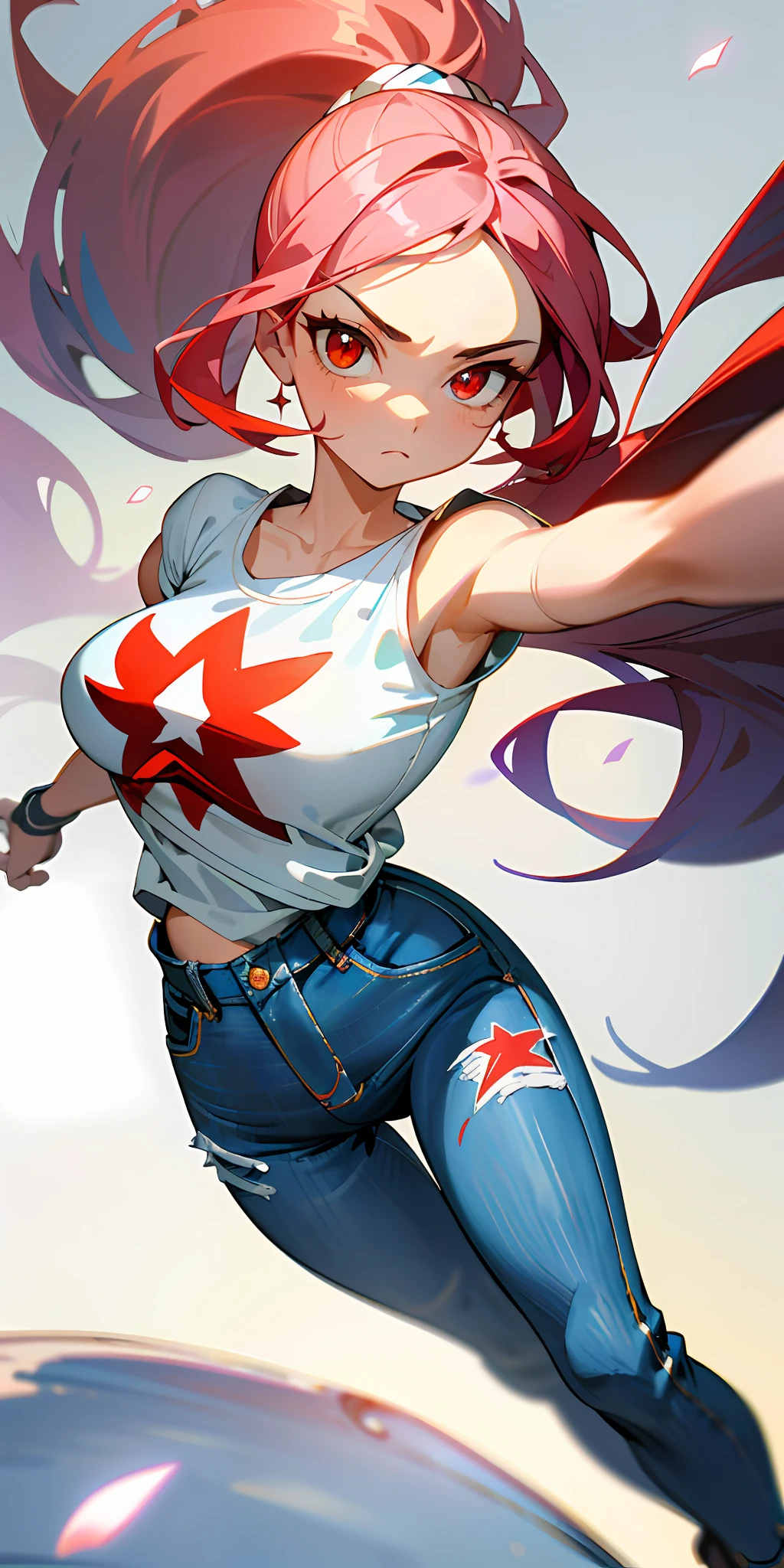 :: comix style by Serg Acuna:: beautiful, perfect and detailed, ultra detailed anime style mmorpg last origin clothes with tatoon designs and colors of light pink, black, white and gray, in various full-body attack poses and with immersive effects, hover effect, background graffiti style with vibrant colors "ultra HDR" detailed and with focus effect, with black all star converse sneakers (masterpiece: 1.2, best quality), (finely detailed beautiful eyes: 1.2),extremely detailed, depth of field,shot with Canon EOS,lens 135mm f1.8,portrait of [x]((1Girl Kelly Brook Beautiful Woman )),long hair, straight and black,with a natural sheen and stuck like ponytail ((Solo)), (Red eyes:1.4), (Finely detailed eyes and detailed face:1.3), ), (With ULTRA DETAILED jeans and a white t-shirt with full ultra detailed tatoom print:1.3), (Beautiful and clear background:1.2), (Extremely detailed CG, Ultra-detailed, Best Shadow:1.1),("" character demonstrating his super power in the fist"")((Depth of field and blur)), ((Watercolor)), Large breasts, Bare shoulders, Flowers and petals, Beautiful conceptual illustration , (White background:0.5), (Illustration :1.1),  (extremely fine and beautiful: 1.1), (perfect details: 1.1) graffiti style background, freedom, soul, digital illustration, perfect anatomy, centered,