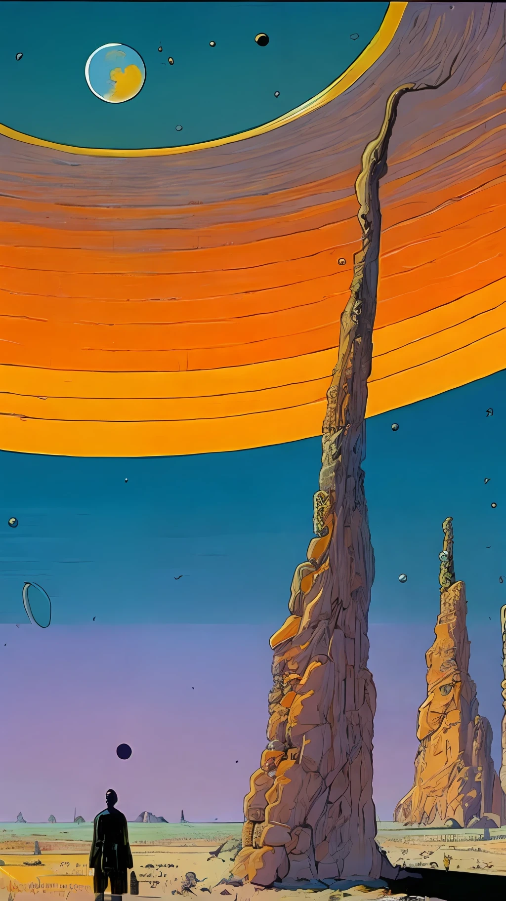A painting by Moebius Jean Giraud, a giant moon