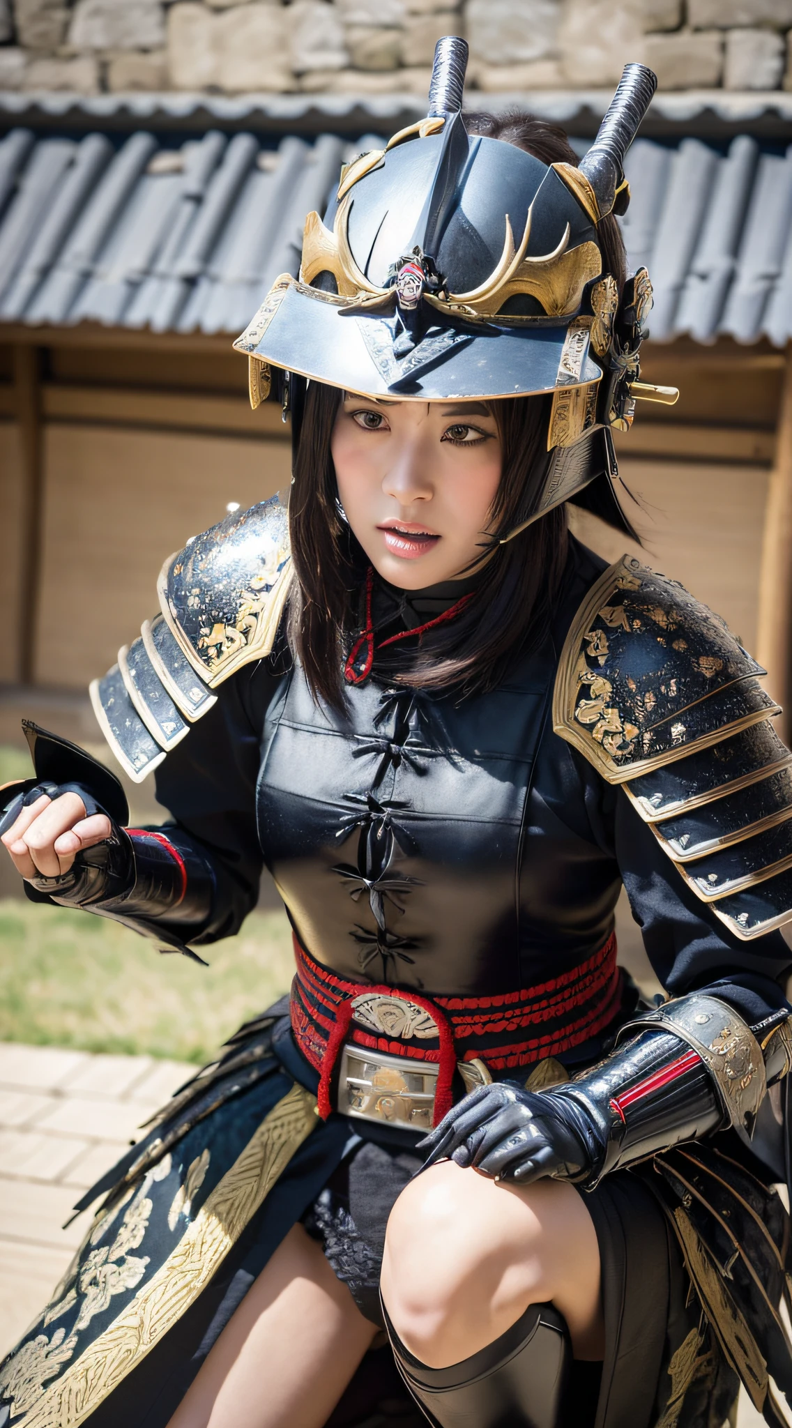 (8k high-quality masterpiece, sexy female G-cup 1 person: 1.3, black perspective: 1.1, ultra-detailed face, double eyelids, transparent underwear, Sengoku samurai, castle, castle, Edo Castle, Azuchi Castle, Himeji Castle, Dejin, Dai, Okehazama battle, armor helmet, samurai, shogun, ronin, stroked chest, open leg), wearing helmet, cosplay, high leg, samurai, armor, armor, sword, Japan helmet, armor helmet, helmet celebration, oda nobunaga, sengoku, warlord, takeda shingen, Date Masamune, samurai,