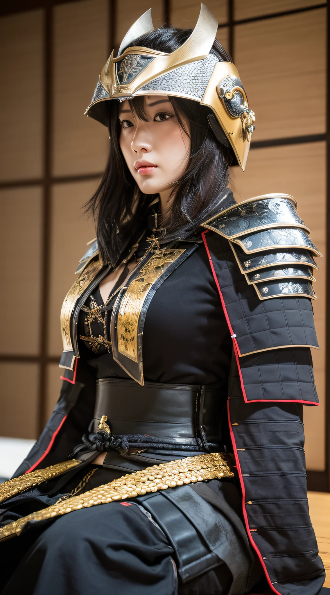 (8k high quality masterpiece, sexy female G-cup 1 person: 1.3, black perspective: 1.1, super detailed face, double eyelids, 25 years old, plump, plump, chubby, bondage, transparent underwear, Sengoku samurai, castle, castle, Edo castle, Azuchi Castle, Himeji Castle, Dejin, Dai, Okehazama battle, armor helmet, samurai, shogun, ronin, stroking chest, open leg), wearing helmet, cosplay, high leg, samurai, armor, armor, sword, Japan helmet, armor helmet, armor helmet, Kabuto Celebration, Oda Nobunaga, Sengoku, Warlord, Takeda Shingen, Date Masamune, Samurai,