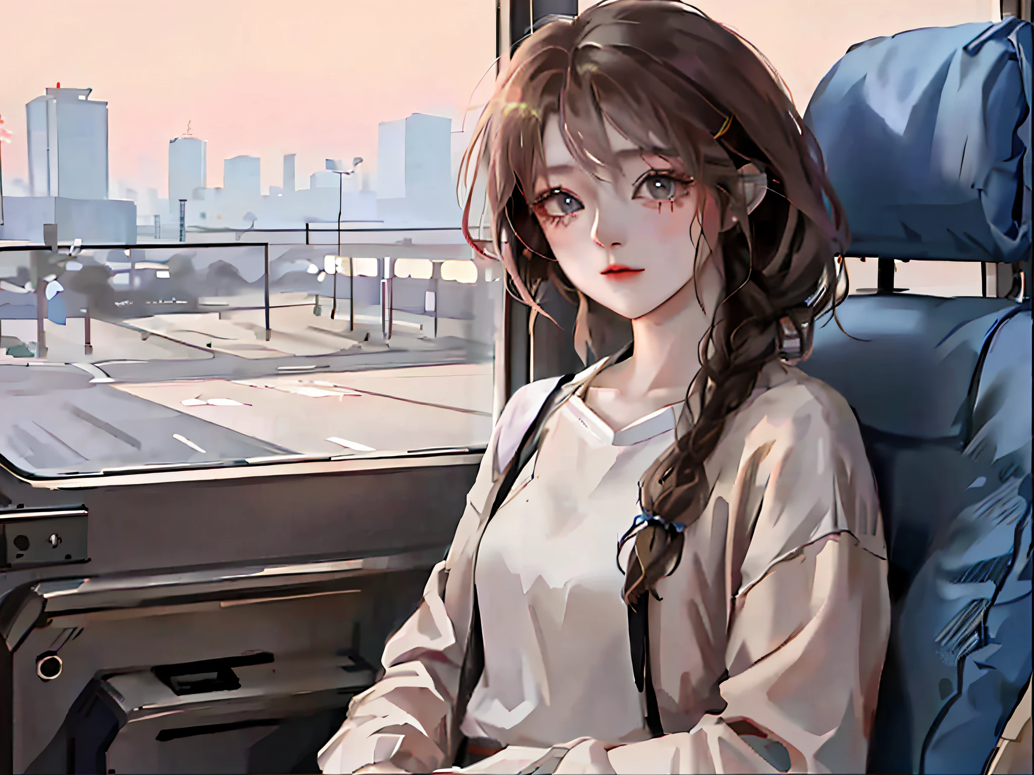 anime girl sitting on a bus looking out the window, beautiful anime girl, attractive anime girl, beautiful anime portrait, artwork in the style of guweiz, anime girl with long hair, portrait anime girl, pretty anime girl, cute anime girl, young anime girl, realistic anime artstyle, guweiz, anime style. 8k, realistic young anime girl