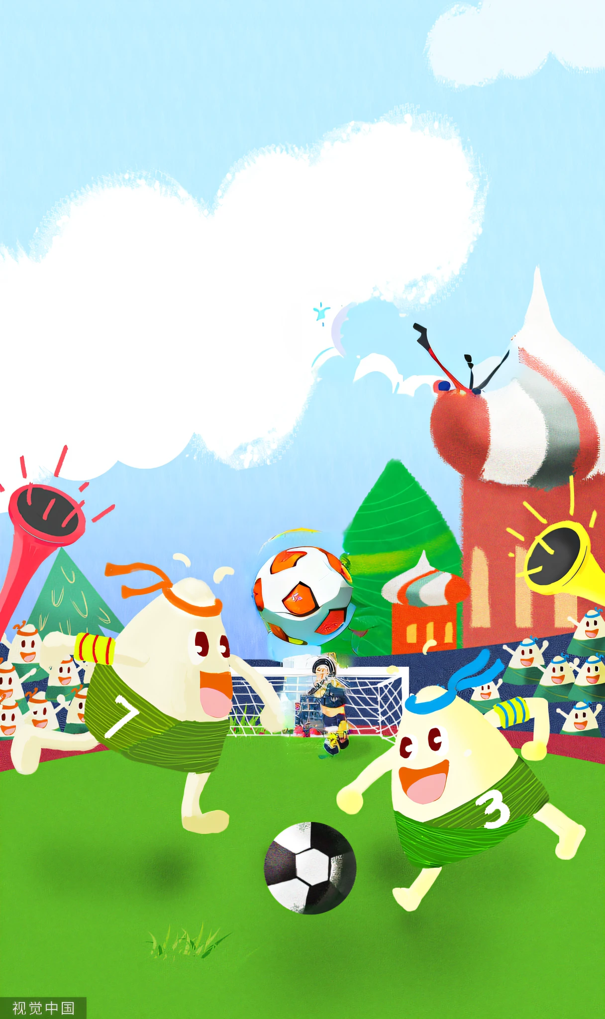 cartoon characters playing soccer in a field with a ball, game illustration, mobile game art, at the world cup, stylized digital illustration, official artwork, katamari damacy, soccer, wallpaper!, promotional art, game art, official art, colorful kids book illustration, toon rendering, colorful illustration, sport game, game art!!, game concept, digital illustration