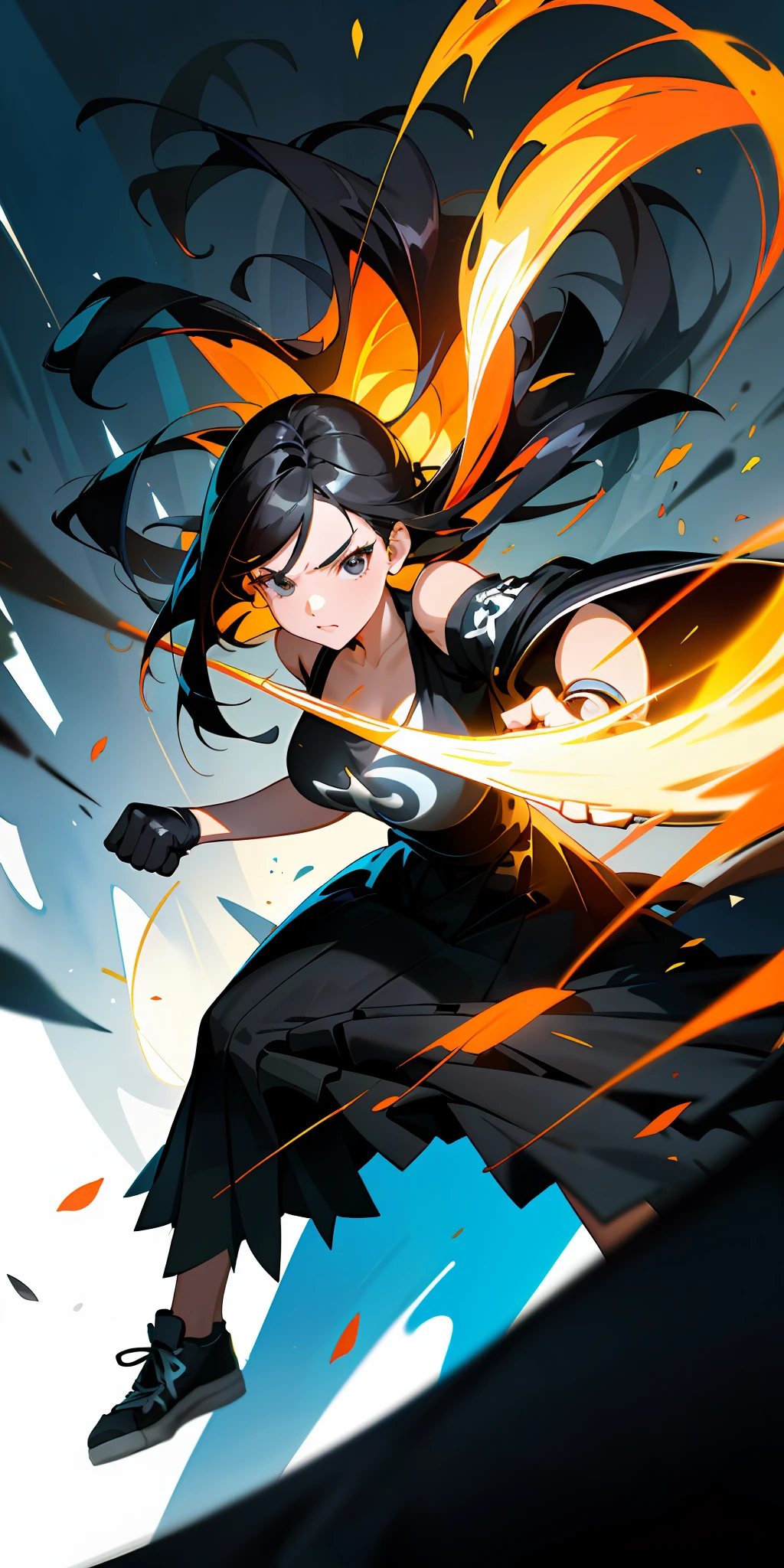(masterpiece: 1.2, best quality), (beautiful finely detailed eyes: 1.2), (detailed background, dark fantasy), (beautiful and detailed face), high contrast, (better lighting, extremely delicate and beautiful), ((cinematic light)), colorful, hyperdetail, beautiful woman perfect and detailed and beautiful, furious screaming, ultra detailed anime style, clothes with tatoon drawings, in various full-body attack poses and with immersive effects,  Hover effect, graphite style background with vibrant colors "Ultra HDR" detailed and with focus effect,with All Star Converse Fixed Black Sneakers (masterpiece: 1.2, best quality), (finely detailed beautiful eyes: 1.2),extremely detailed, depth of field,shot with Canon EOS,Lens 135mm f1.8,Portrait of [x]( )),Long, straight and black hair,with a natural shine ,  (anime black eyes:1.4), (finely detailed eyes and detailed face:1.3),), (with ultra detailed black school skirt and fixed shape and color, white tatoom print t-shirt with fixed format Mandarin letters,ultra detailed:1.3), (beautiful and clear background:1.2), ultra-detailed, Best Shadow:1.1),("" character demonstrating his super power in the fist"")((depth of field and blur)),  ((watercolor)), large breasts, bare shoulders, flowers and petals, bbela conceptual illustration , (white background:0.5), (illustration :1.1), (extremely thin and beautiful: 1.1), (perfect details: 1.1) graffiti style background, freedom, soul, digital illustration, perfect anatomy, centered, approaching perfection, dynamic, highly detailed, watercolor painting, artstation, concept art, smooth, sharp focus, illustration,, villain man, wearing a super detailed black jacket,  Black gloves, power in the right hand, black All Star Converse sneakers, long black hair, power of destruction in your control, crumbling scenery with smoke and fires