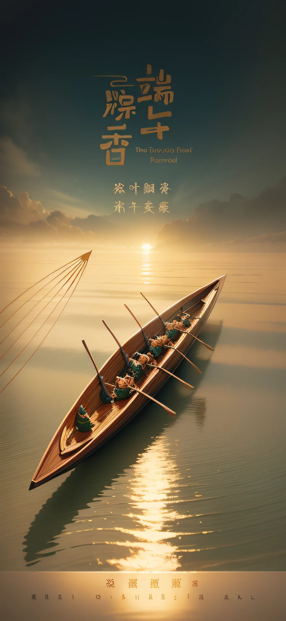 Poster, Dragon Boat Festival, people rowing dragon boats, rowed pulp with ripples --auto --s2