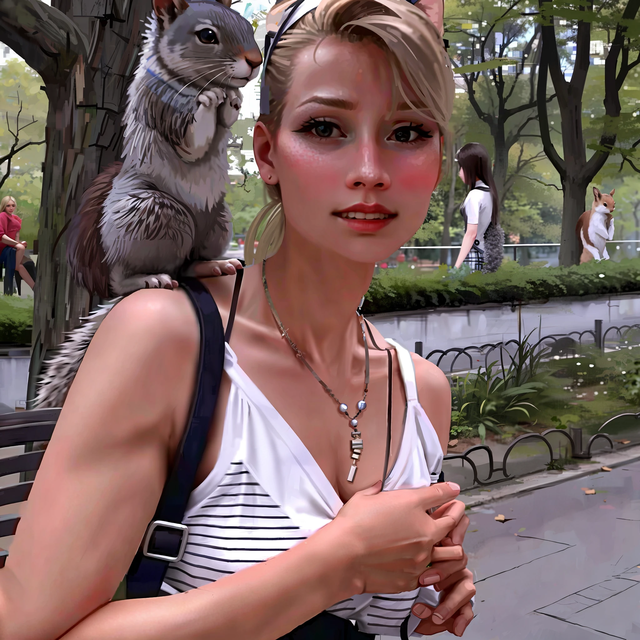 Woman with a squirrel on her shoulder in the park, Alexandra Valiszewska, Magdalena Radziej, , Caroline Cummings, Elke, art, Angelina Stroganov, Nile Toroni, Magali Villeneuve, Marta Syrko, In the Savannah, Alina Ivanchenko, Virginie Ropars, art