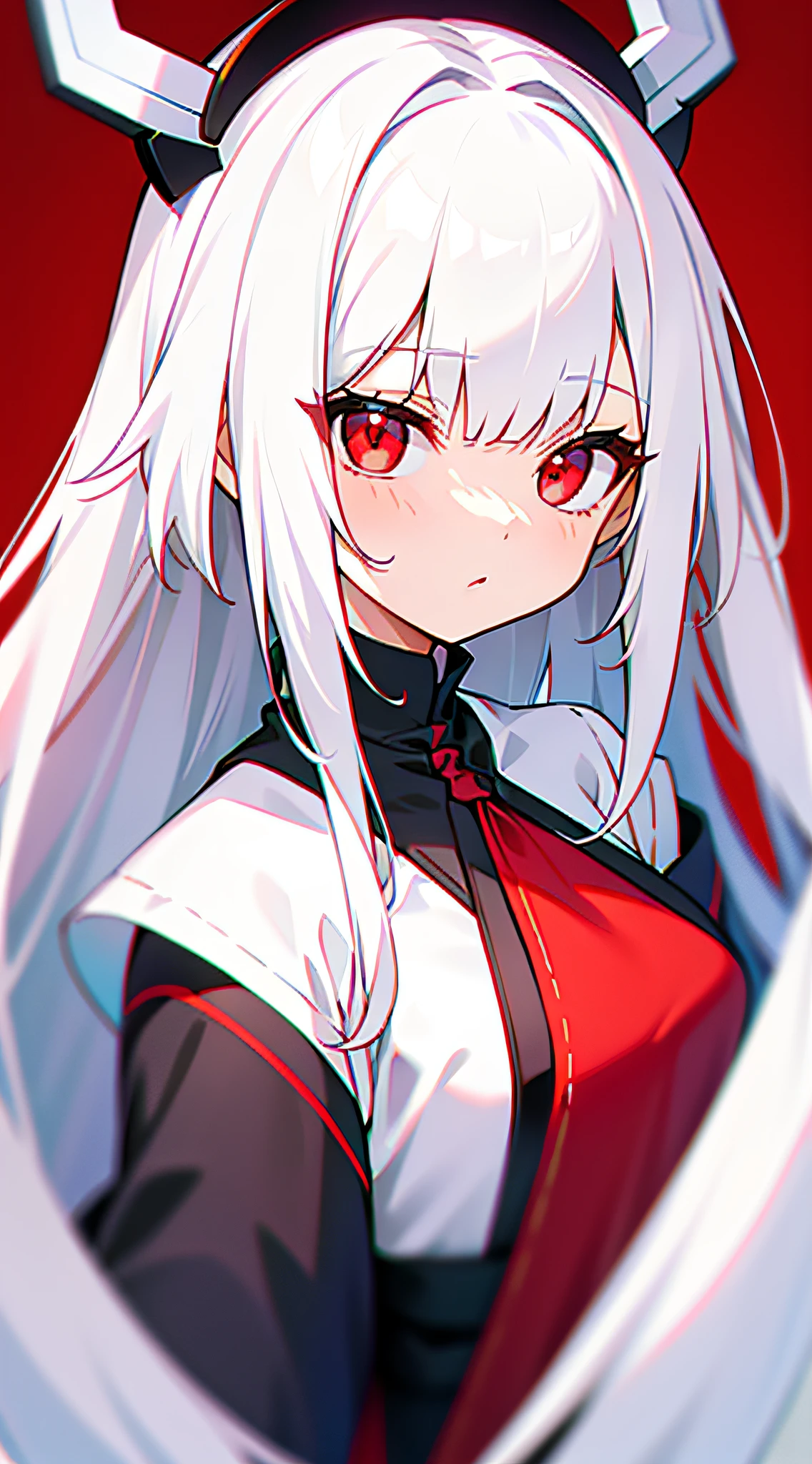 Girl, white hair, red eyes, long straight bangs