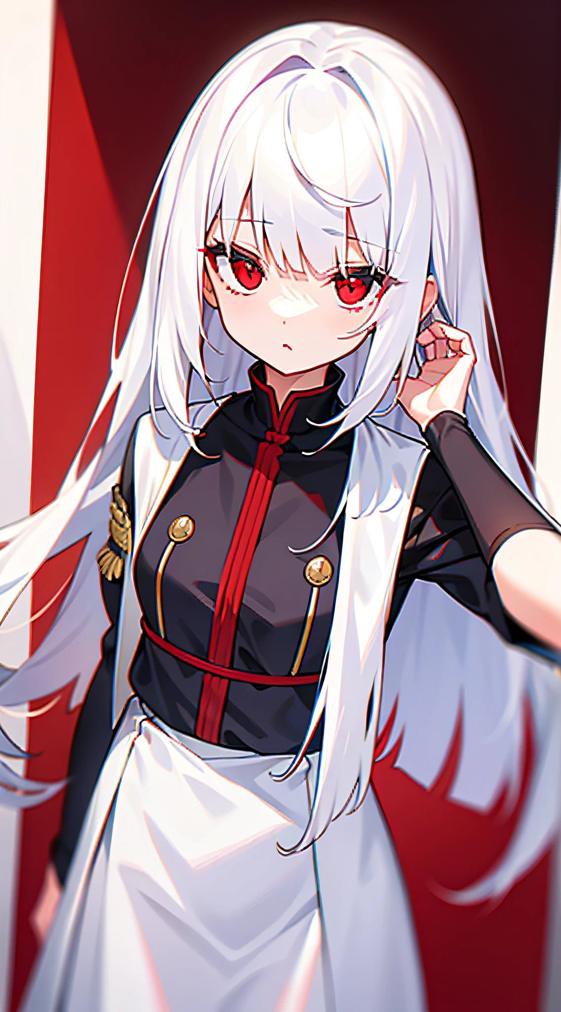 Girl, white hair, red eyes, long straight bangs