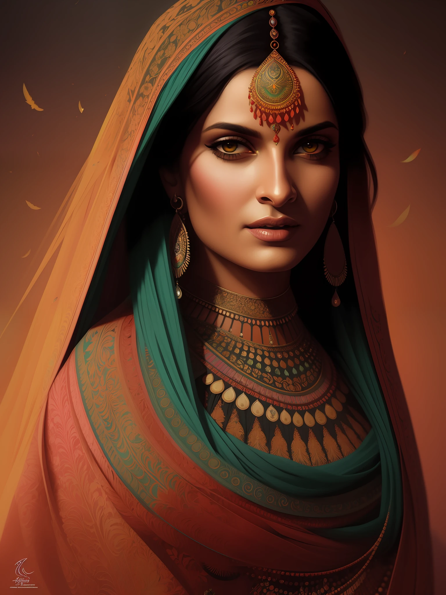 (indian) saaree, hyper detailed ultra sharp, trending on artstation, vibrant aesthetic, bloodwave, colorful, psychedelic, uma thurman, ornate, intricate, digital painting, concept art, smooth, sharp focus, illustration, art by artgerm and greg rutkowski and h. r. giger, 8 k