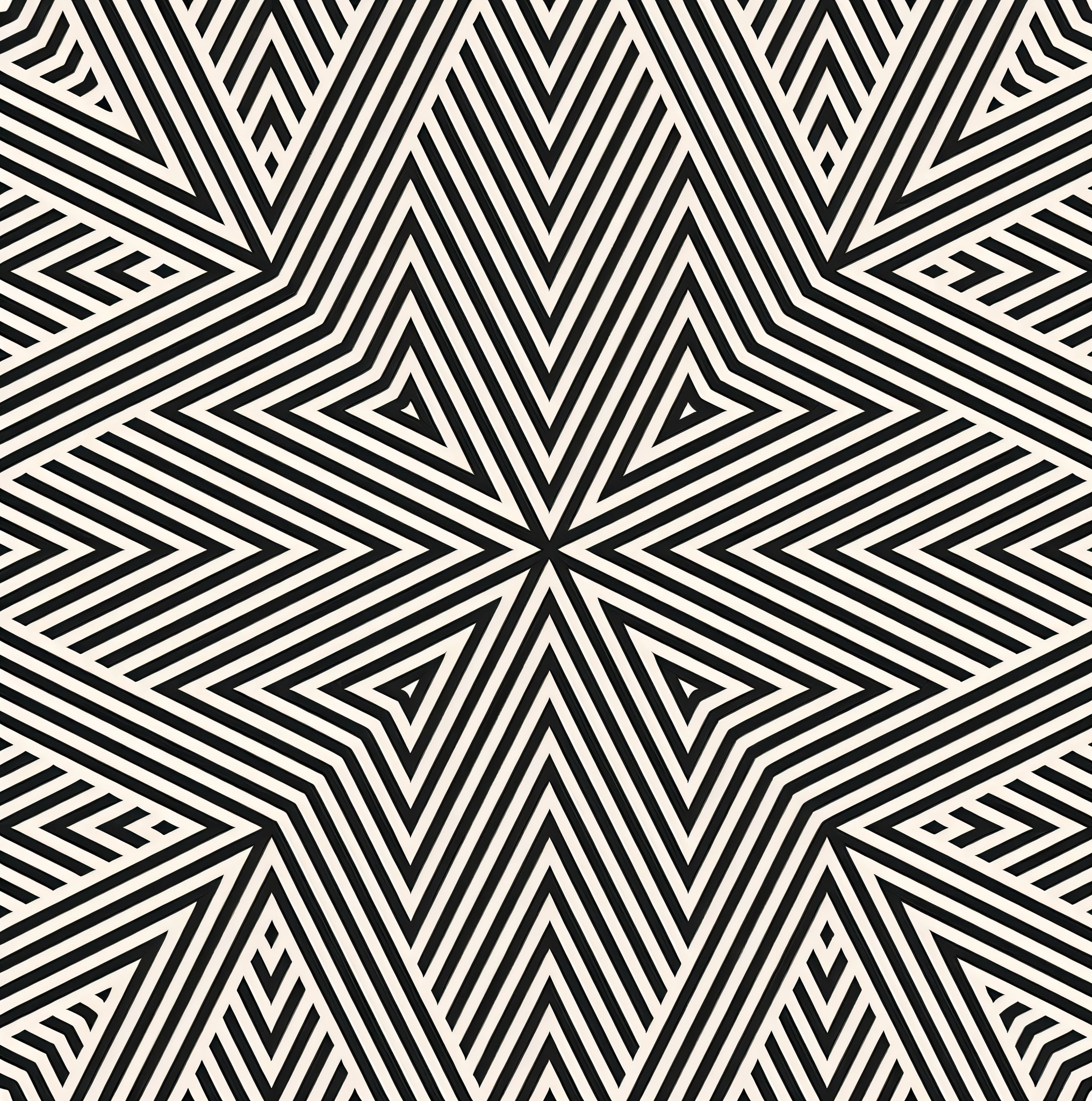 a black and white geometric pattern with a star, abstract pattern, pattern with optical illusion, art deco stripe pattern, op art with big bold patterns, geometric pattern, stylized thin lines, central symmetrical composition, symmetric pattern, ornate geometric patterns, geometric patterns, geometric lines, pattern art, patterned background, geometric patterns ornaments, thick lines highly detailed --auto --s2