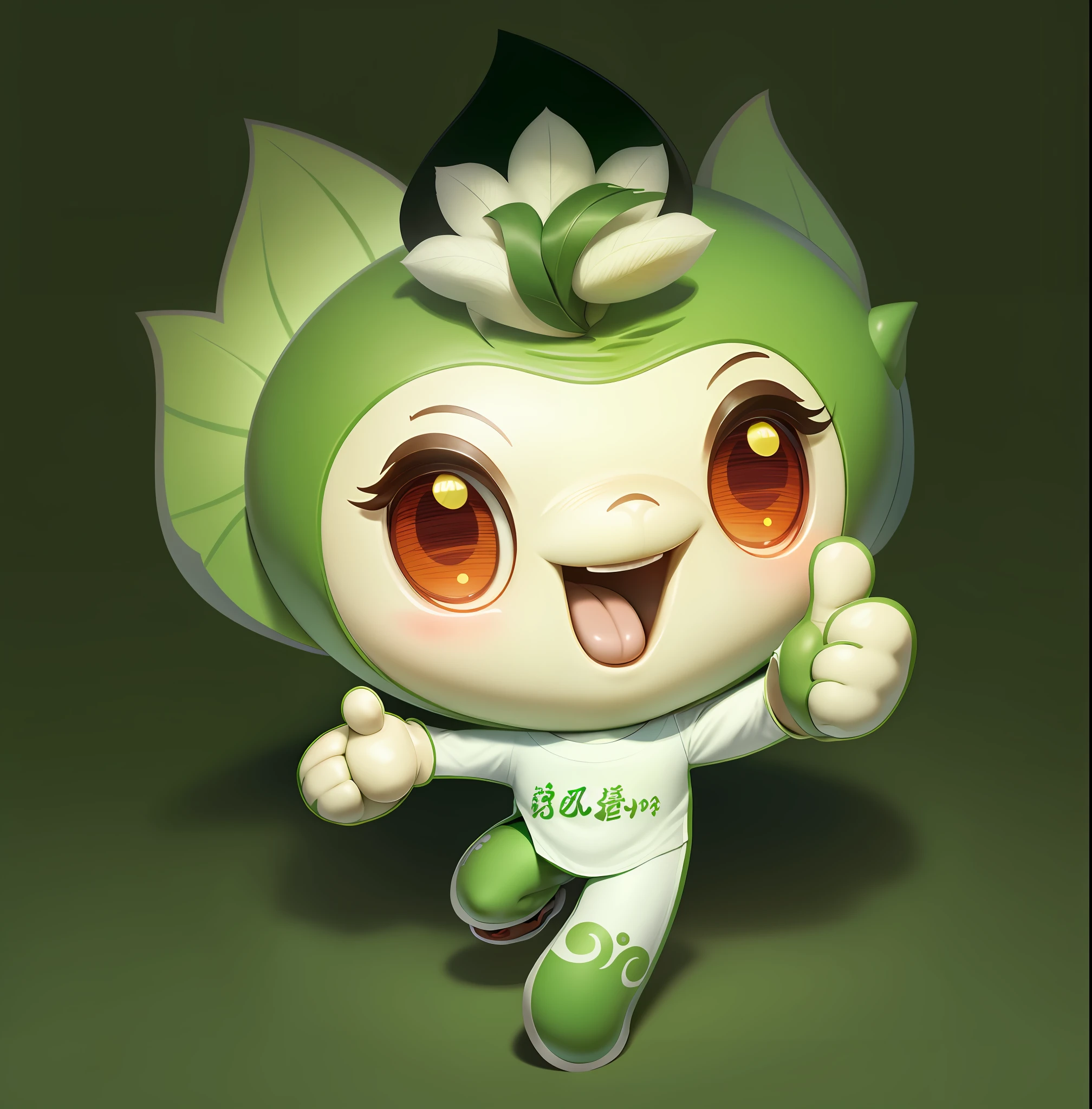 The cartoon character of the green leaf character gives a thumbs up, its names are Qingfeng Xia, Lu Ji, Li Zixin, Qiang Shu, Chen Lulu, Chiba Xiongda, Wanda, Wu Liu, Jin Yiwei, Sports Mascot, Chibi, Nigo, Sports Team Mascot, Jia, Japanese Mascot, Wang Wei