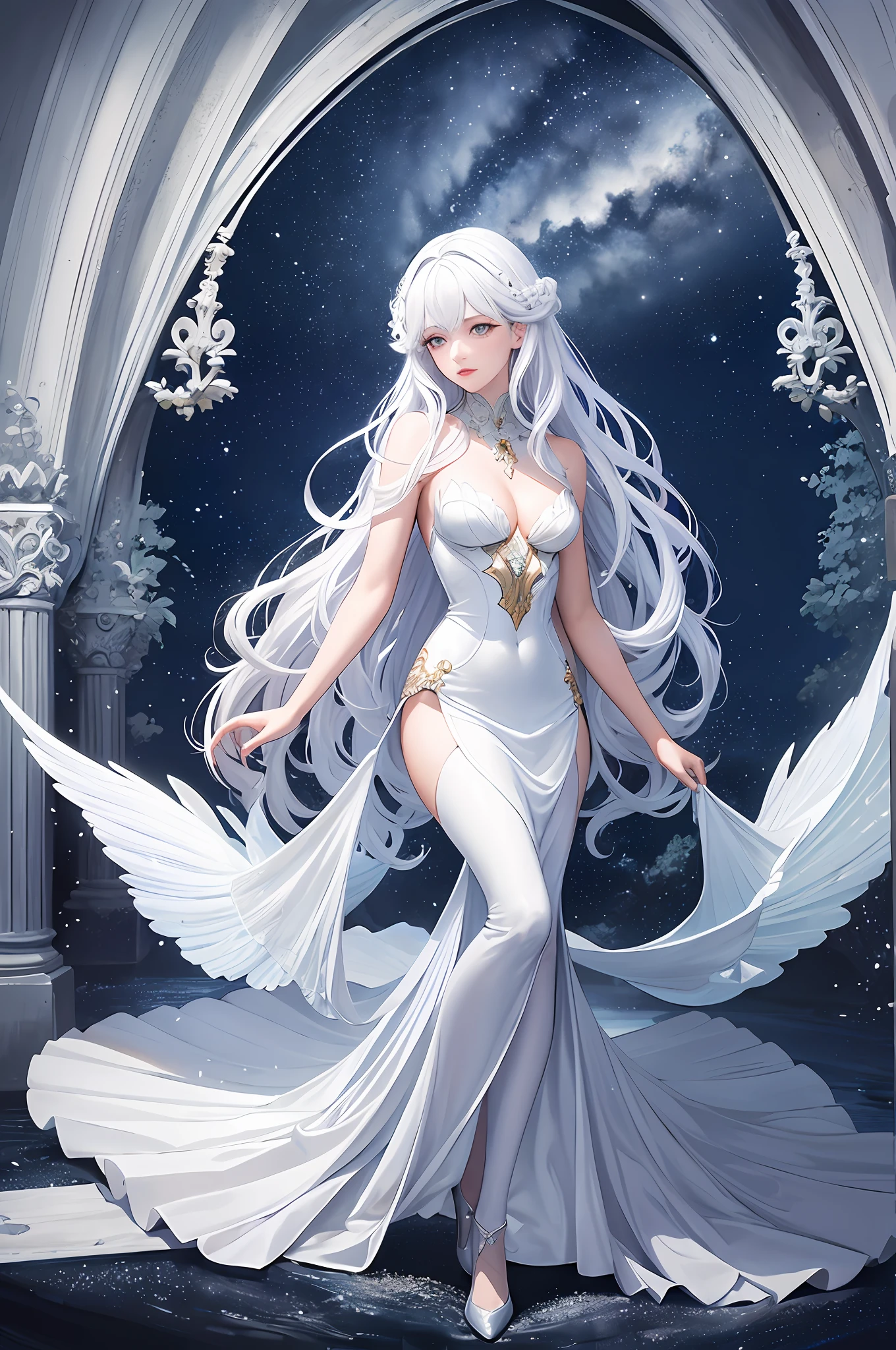 (Masterpiece, Top Quality, Top Quality, Official Art, Beauty and Aesthetics: 1.2), (Full Body, Medium) Mermaid, Dreamy, Ethereal, Romantic, White Hair, Silver Hair, Vivid and Beautiful Lighting --v 6