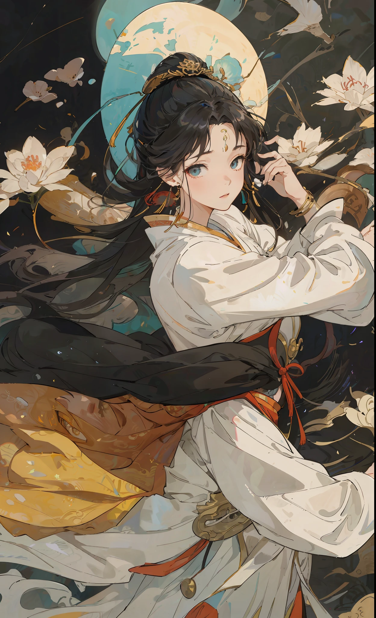 A girl, ancient Chinese costume, whole body, sunshine, clear face, clean white background, masterpiece, super detail, epic composition, ultra HD, high quality, extremely detailed, official art, uniform 8k wallpaper, super detail, 32k