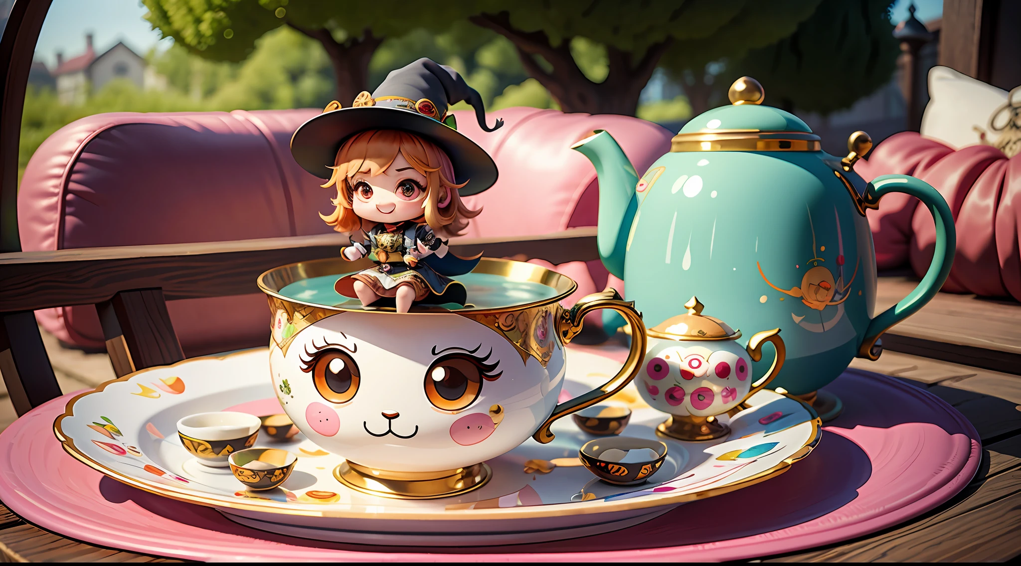 masterpiece, best quality, chibi, witch tea party, cute, happy, vibrant, colorful