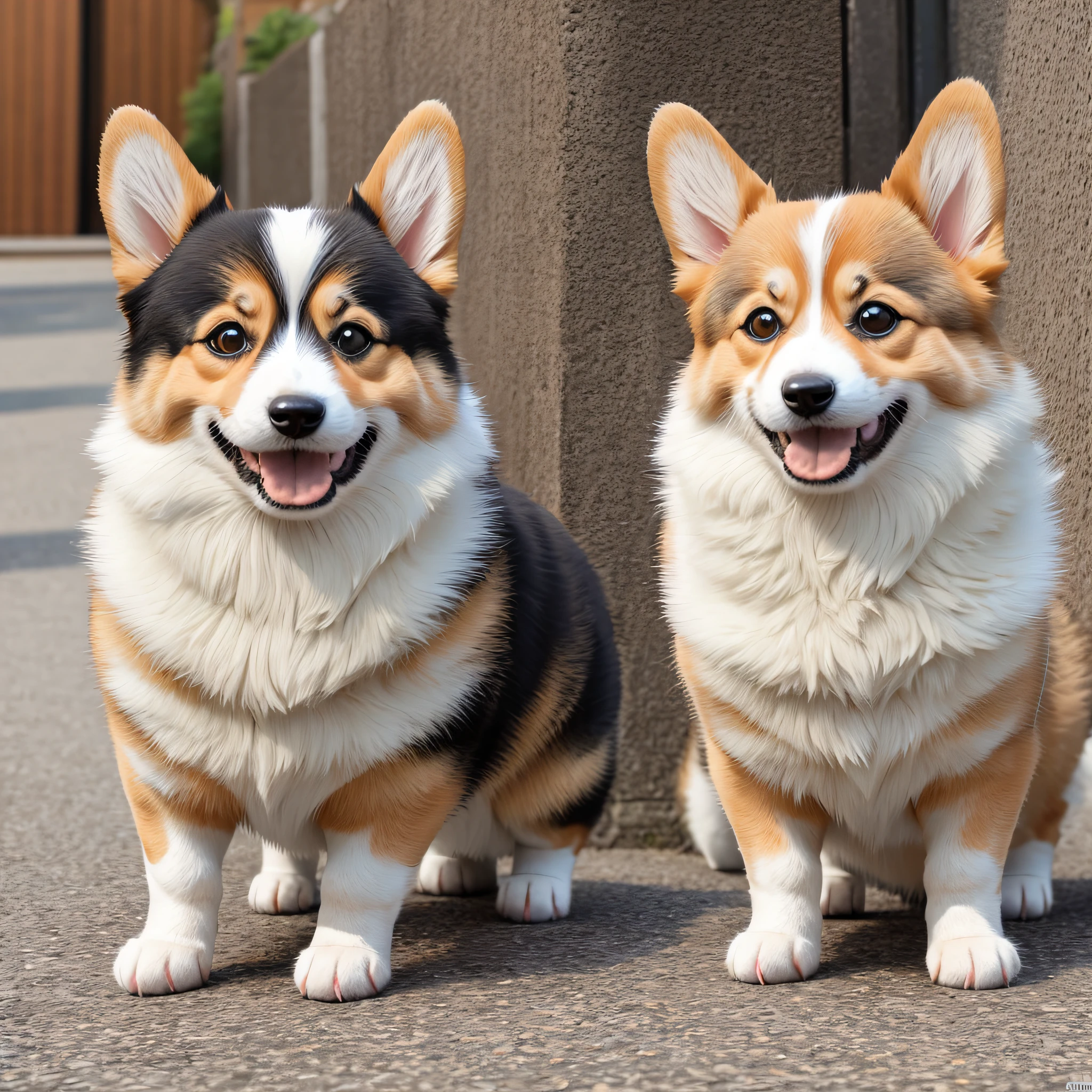Smiling corgi, smiling cat, corgi and cat standing together --auto --s2