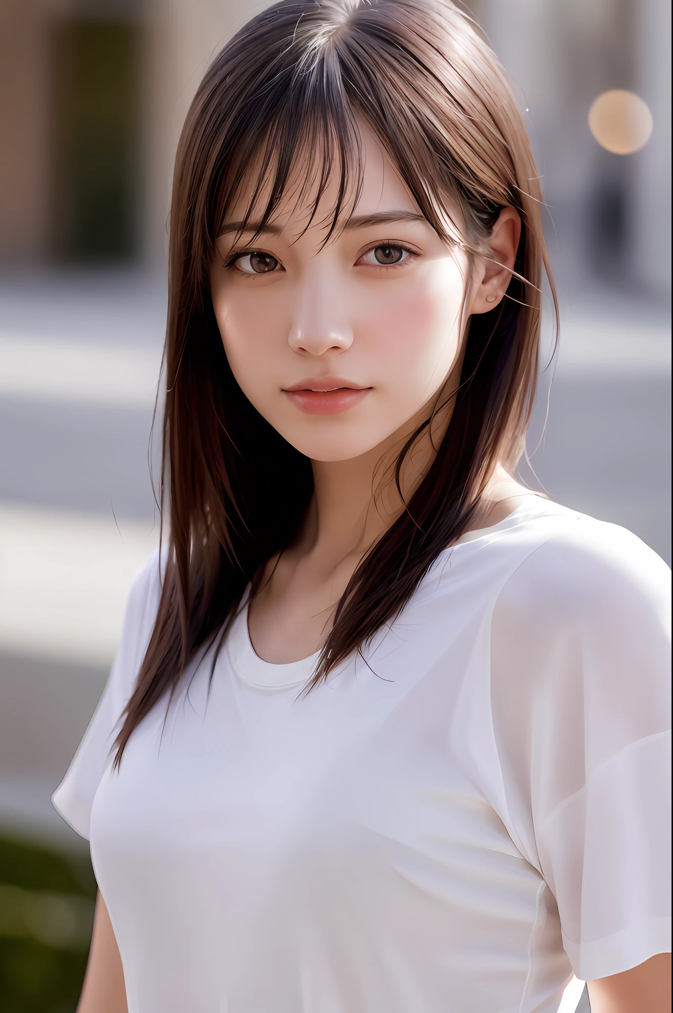 dressed, (photo realistic:1.4), (hyper realistic:1.4), (realistic:1.3),
(smoother lighting:1.05), (increase cinematic lighting quality:0.9), 32K,
1girl,20yo girl, realistic lighting, backlighting, light on face, ray trace, (brightening light:1.2), (Increase quality:1.4),
(best quality real texture skin:1.4), finely detailed eyes, finely detailed face, finely quality eyes,
(tired and sleepy and satisfied:0.0), face closeup, t-shirts,
(Increase body line mood:1.1), (Increase skin texture beauty:1.1)