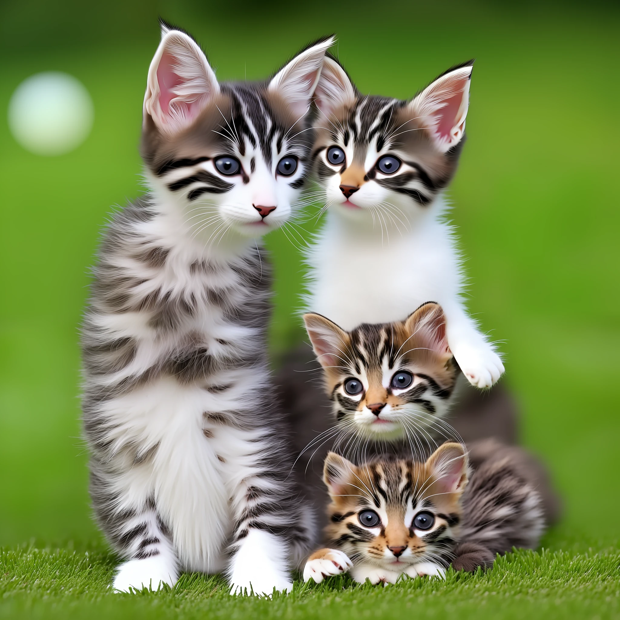 A kitten and a puppy, sitting on the lawn, photographic art, real style 4K, --auto --v6 --s2