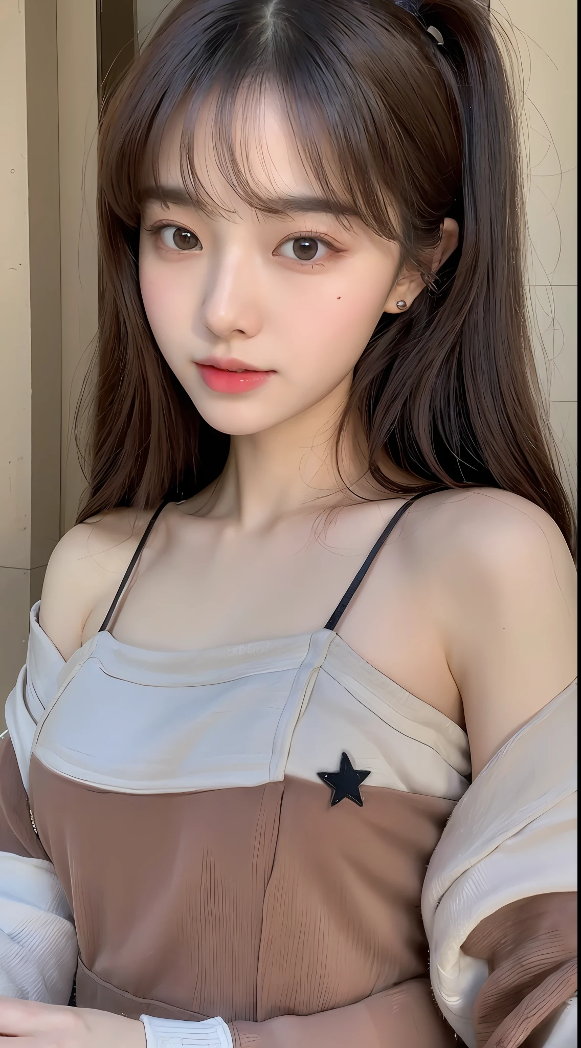 (1 cute Korean star), ((best quality, 8k, masterpiece: 1.3)), focus: 1.2, perfect body beauty: 1.4 , ((air bangs: 1.2)), (night, street:1.3), highly detailed face and skin texture, fine eyes, double eyelids, whitening skin, (long hair: 1.3), (round face: 1.5), (dress: 1.6)