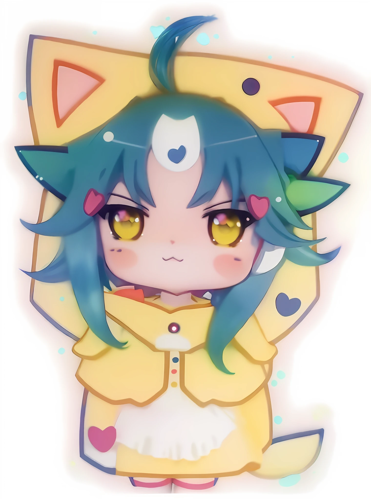 anime character with green hair and blue eyes and a cat ears, nekomimi, neferpitou, smol, anime moe artstyle, cute anime catgirl, y 2 k cutecore clowncore, cutecore clowncore, anime catgirl, cute!! chibi!!! catgirl, telegram sticker, wataru kajika, rin, anime cat