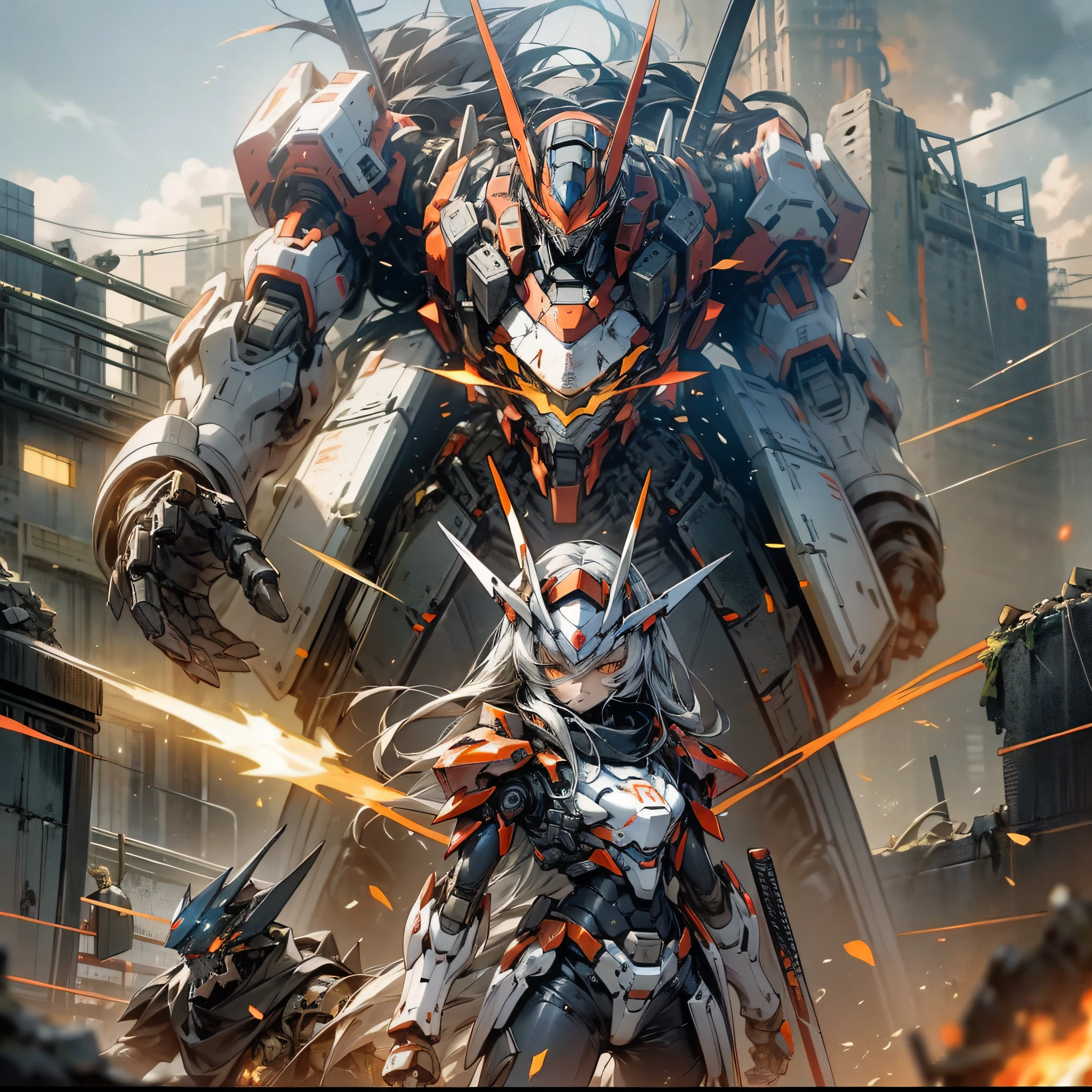 Here's a drawing inspired by mecha, metal, and the coming of the apocalypse:
Title: The Last Battle of the Mech Warriors
Scene: A mech warrior stands alone on top of a tall building in a ruined city, surrounded by smoky ruins and ruins. His body was covered with bullet holes and scratches, and he looked like he had gone through countless battles. His face was covered by a broken mask, revealing only a pair of cold eyes.
Details: The appearance design of the mech warrior should be full of metal, with some sharp edges and angles to make it look more ferocious. He can add armor plates and weapons to his body, such as machine guns, bazookas, and energy swords. Some details can be added to the ruins, such as broken buildings, smoke and flames, etc., to add realism to the scene.
Color: You can use some dull colors, such as black, gray, and brown, to highlight the atmosphere of the end times. The armor of the mech warrior can use some metallic colors, such as silver and copper, etc., to highlight the characteristics of the mech. Some bright colors, such as orange and red, can be used to highlight the effect of flames and explosions.
Emotion: The mecha warrior's expression should be cold and determined, making people feel his determination and courage. The whole scene should be full of tension and danger, making people feel the fear and helplessness of the end coming. However, the presence of mecha warriors also brings a glimmer of hope, making people feel a touch of courage and determination. --auto --s2