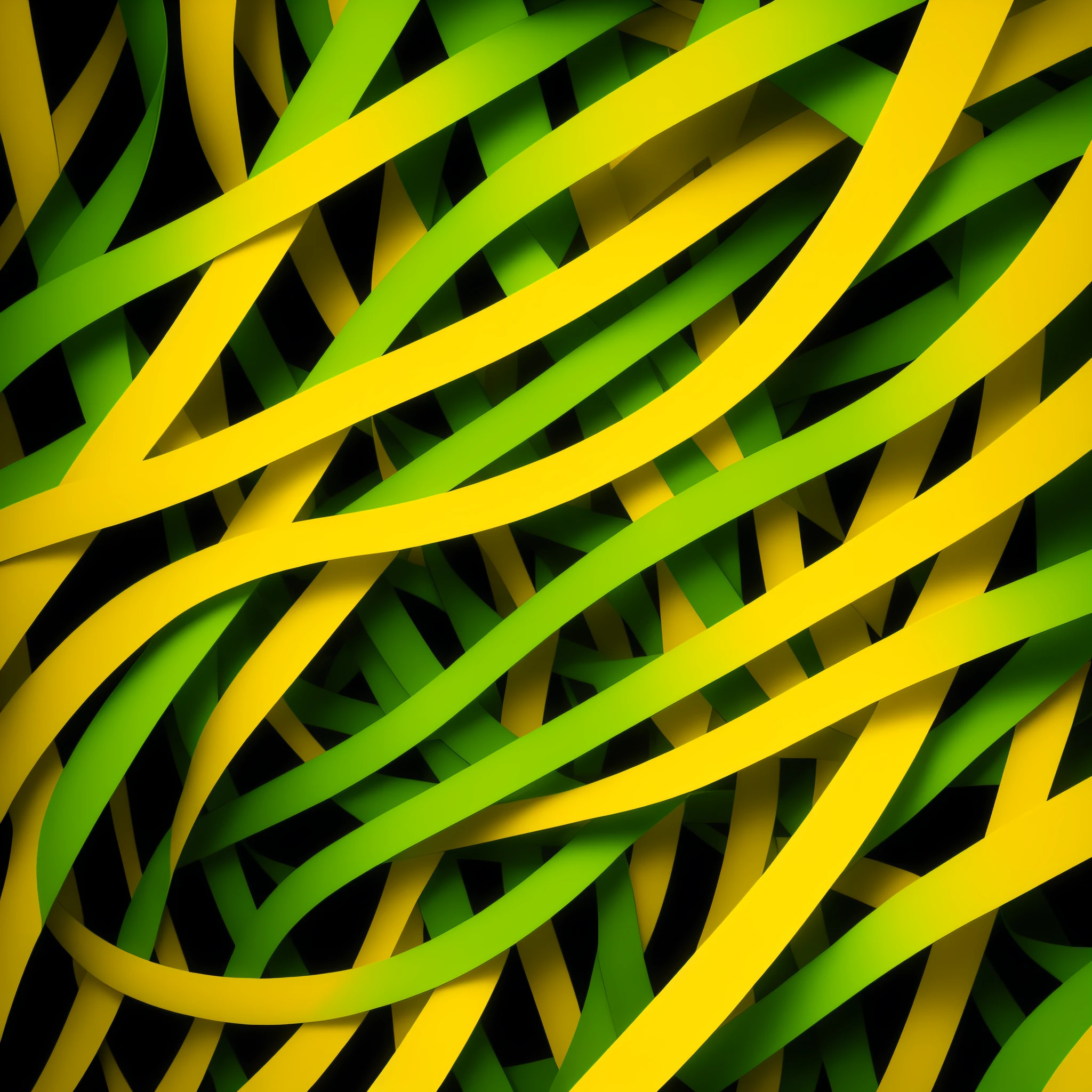 twisted green and yellow ribbons, arranged vertically on a white background