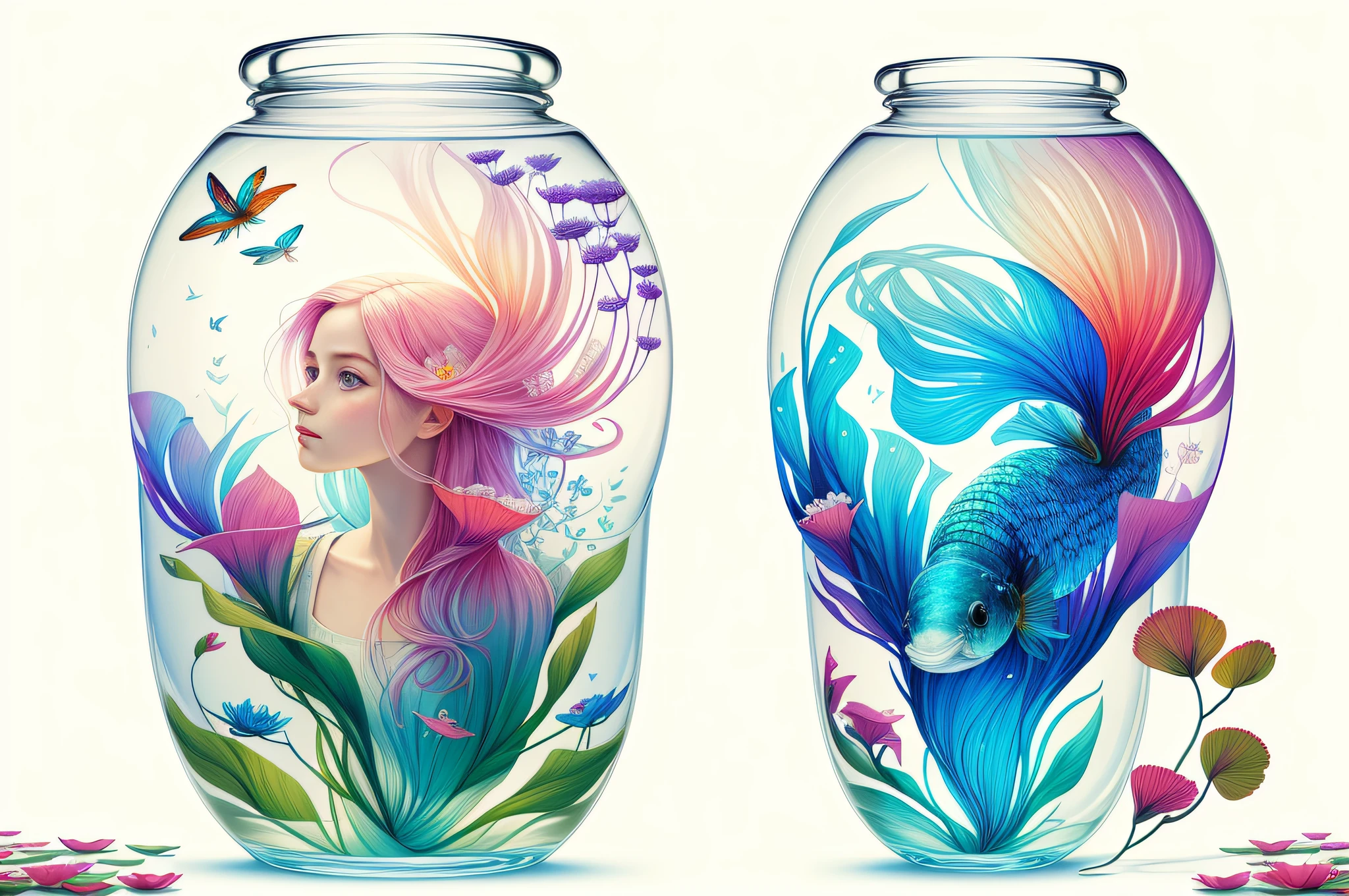 (Illustration:1.3) beautiful betta fish swimming with flowers (by Artist Anna Dittman:1), (((masterpiece))), (((best quality))), ((ultra-detailed)),(detailed light),((an extremely delicate and beautiful)),