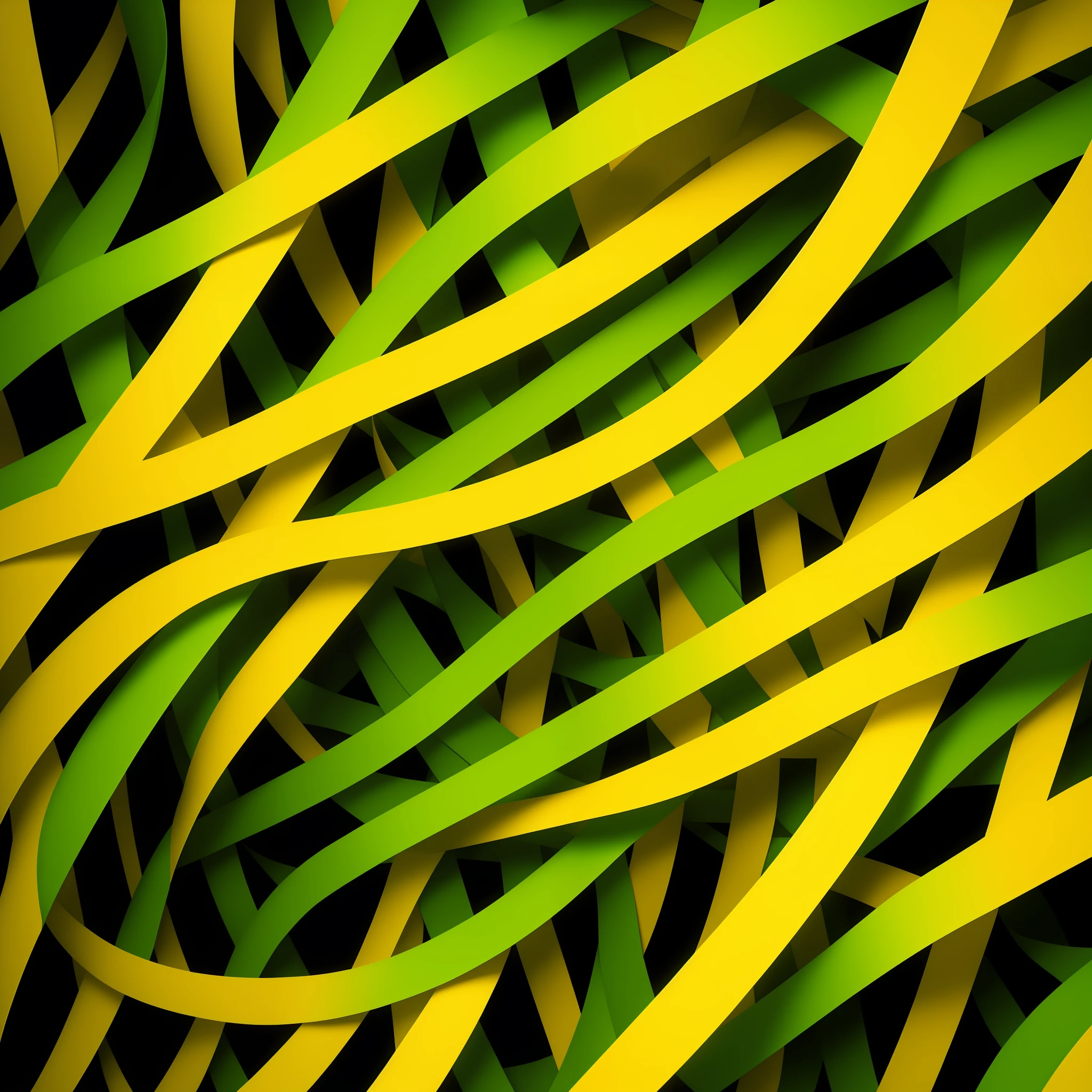 twisted green and yellow ribbons, arranged vertically on a white background