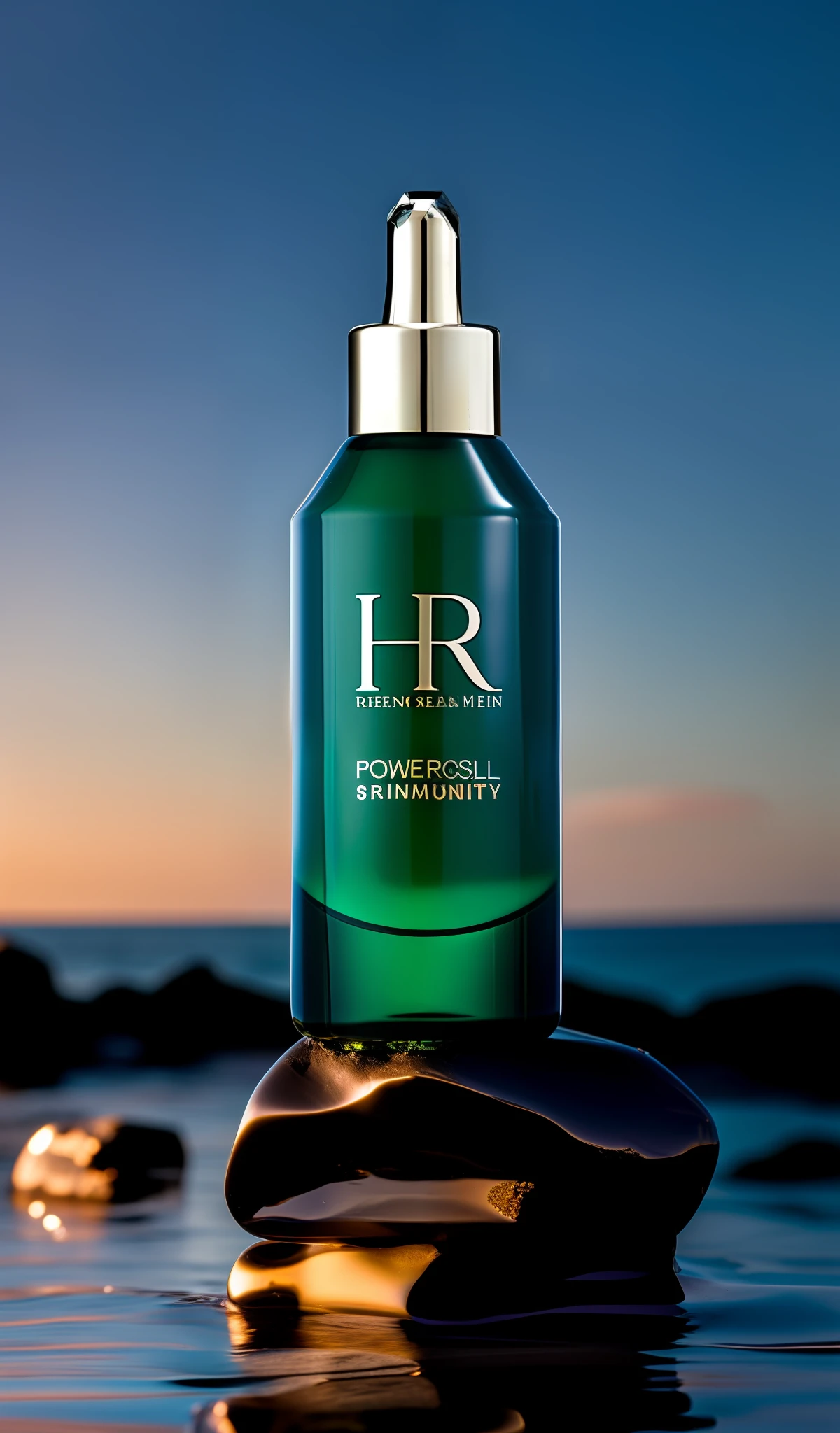 arafed bottle of power peel skin and beauty product on rocks, hr, hi resolution, high radiosity dull skin, digitally enhanced, dramatic product shot, high resolution, high resolution, powerful radiant confident vibe, high quality product photography, beauty shot, official product photo, a hyper realistic, portrait shot, close-up product photo, power, pr shoot, highlight