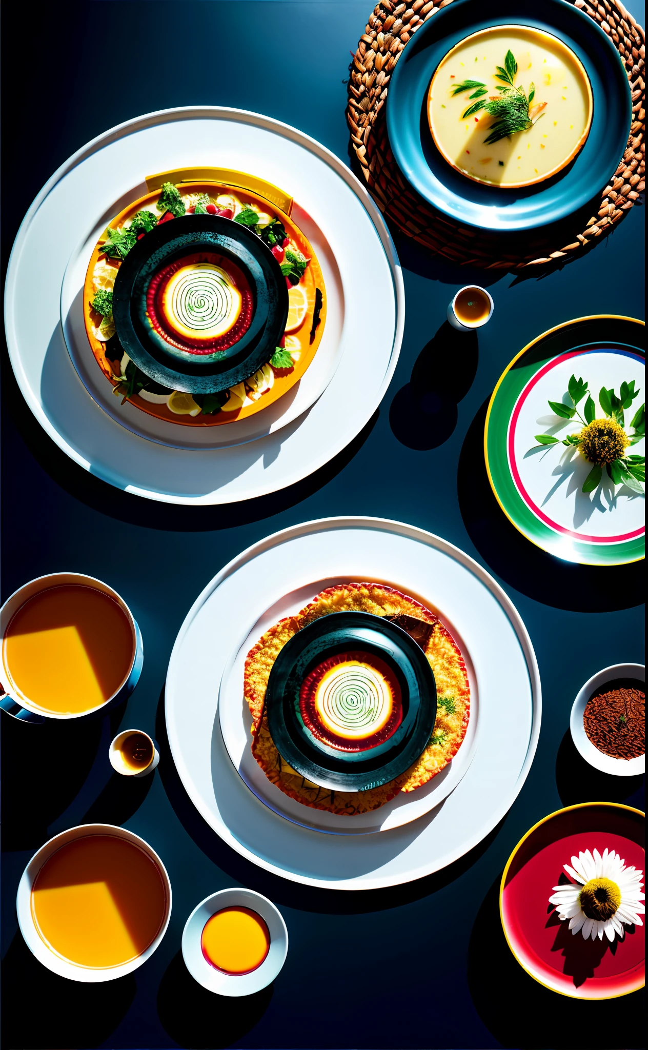 photography, food magazine photography Highperspective, medium distance from the sun.Backgrounds, bright cool tones, oriental artisticaesthetics, realistic realism, and romanticatmosphere,fine detail,contrast between lightand dark,Nikon 120mm --ar 3:4