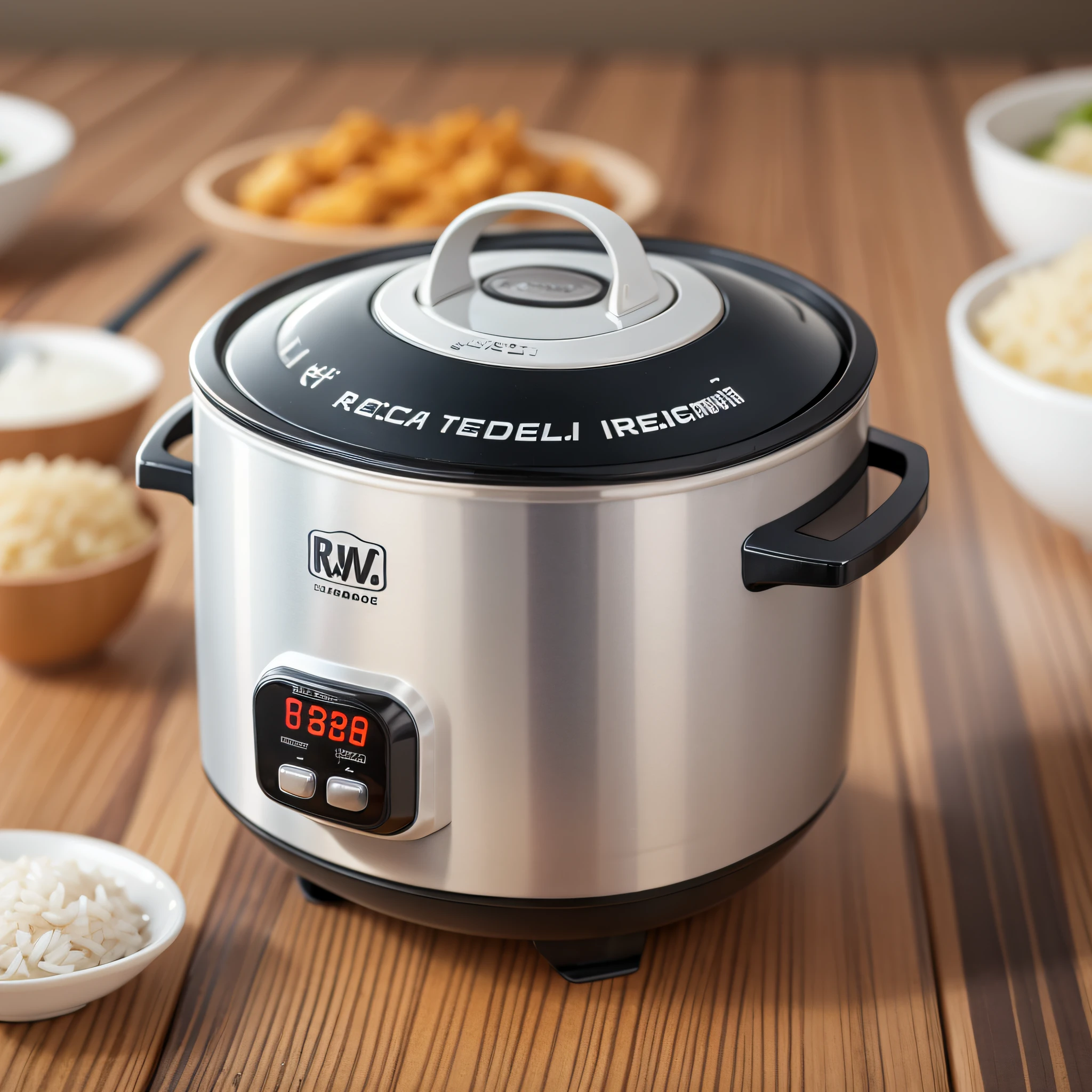 Close up photo of rice cooker, medium and long distance, dinner background, blurred background --auto --s2