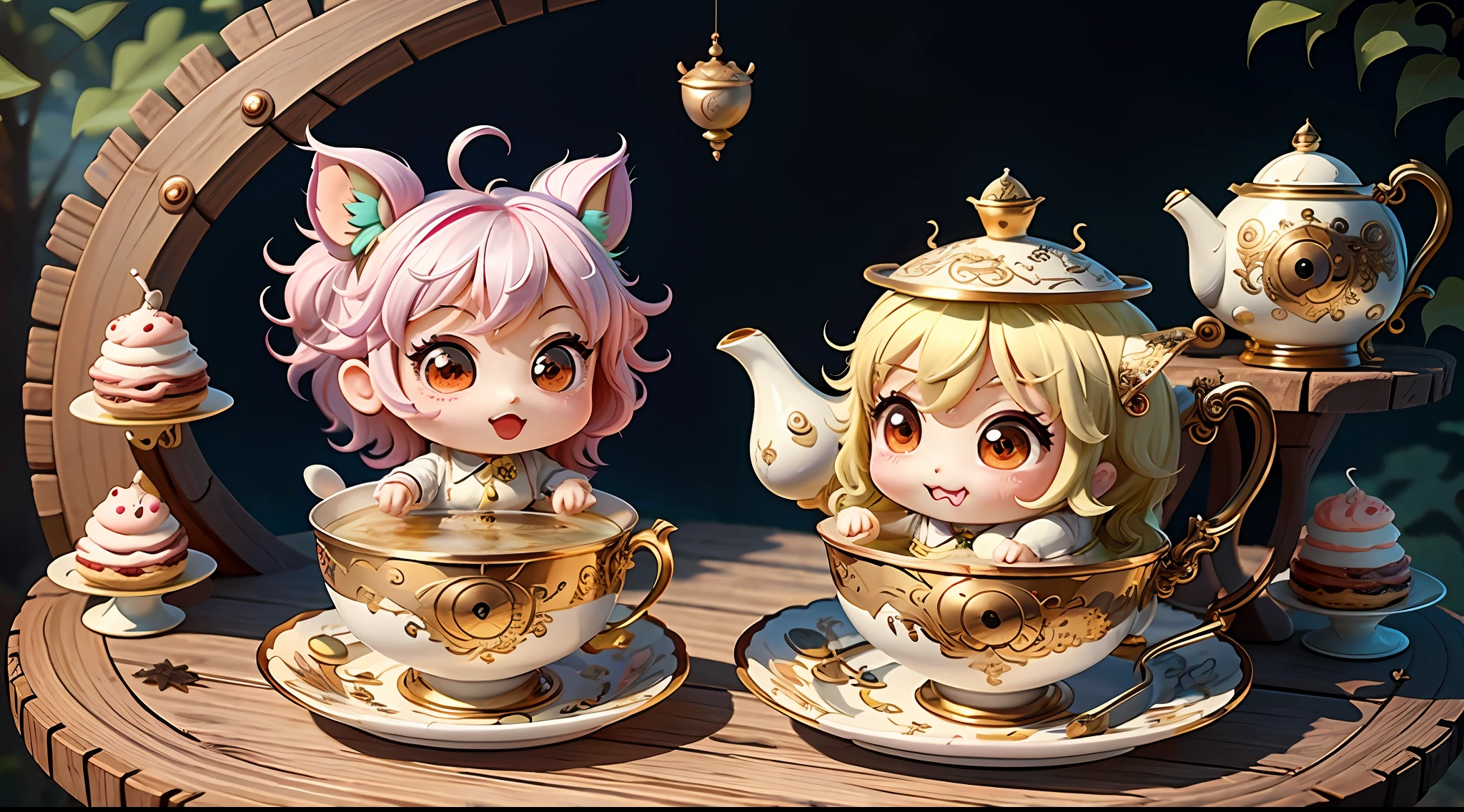 masterpiece, best quality, chibi, witch tea party, cute, happy, vibrant, colorful