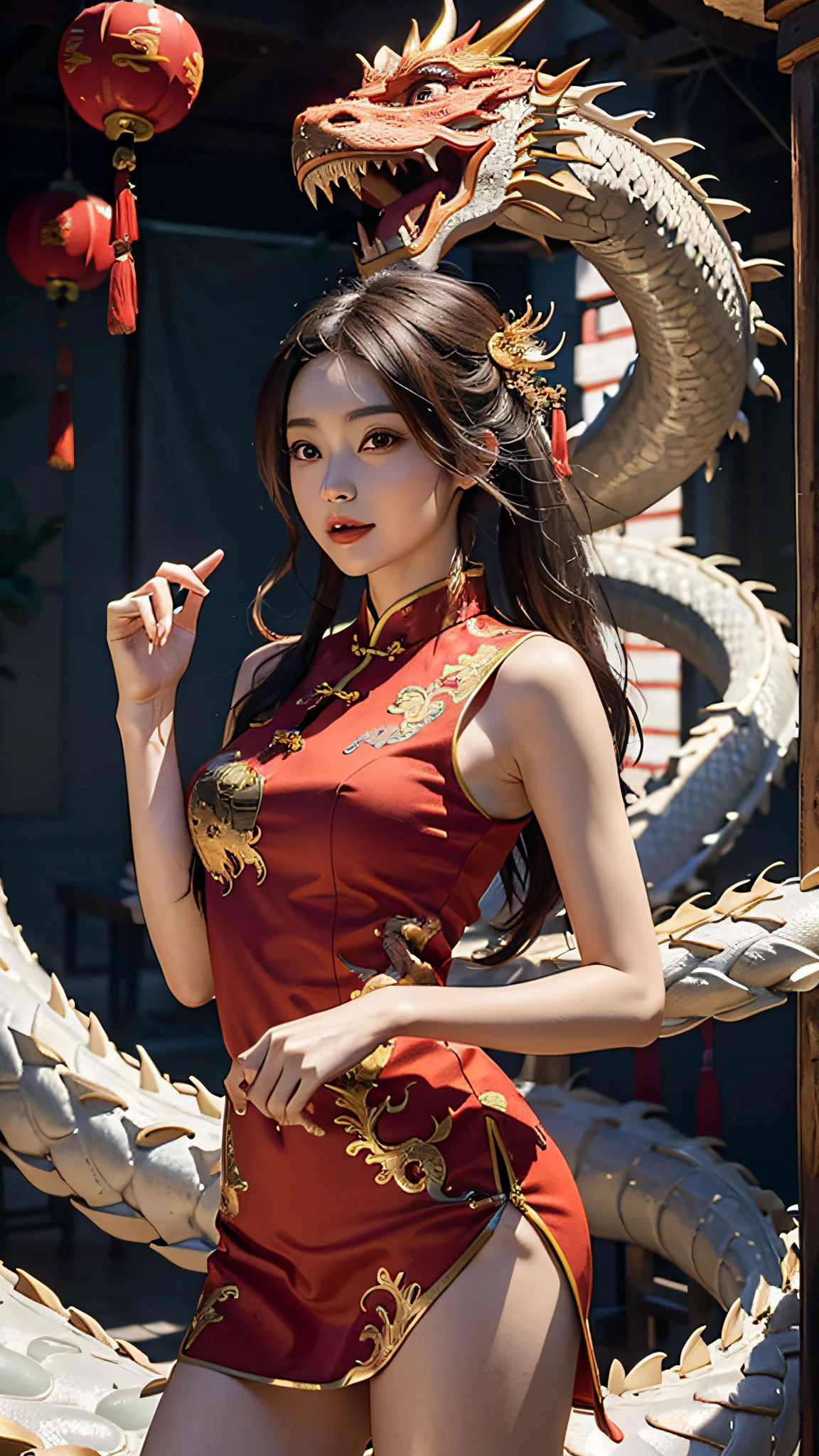 masterpiece, best quality, making friends with the Chinese dragon, fun, happy, bright, loong,