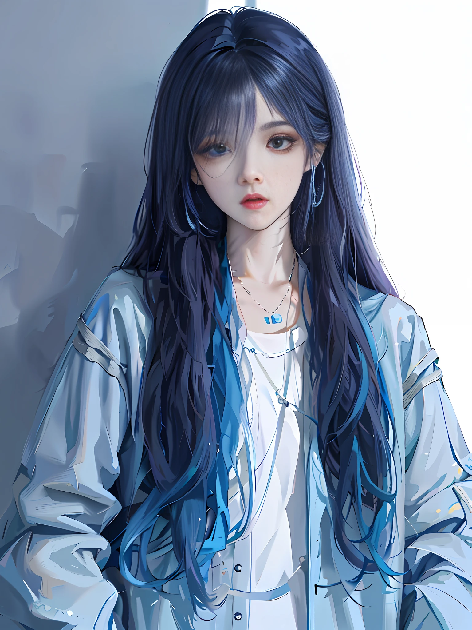 a close up of a person with long hair wearing a blue jacket, anime girl with long hair, anime style. 8k, realistic young anime girl, beautiful anime style, beautiful blue haired girl, realistic anime artstyle, girl with blue hair, style anime, anime styled, young anime girl, beautiful anime girl, realistic anime 3 d style, anime style
