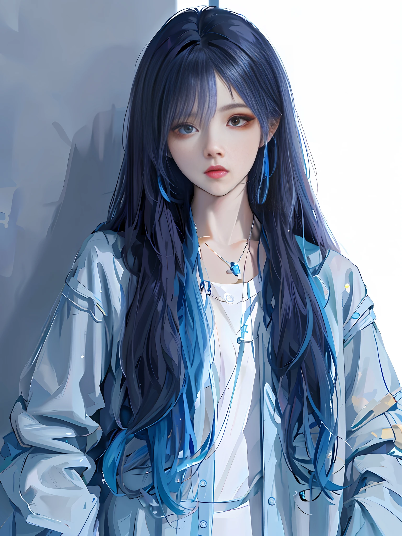 a close up of a person with long hair wearing a blue jacket, anime girl with long hair, anime style. 8k, realistic young anime girl, beautiful anime style, beautiful blue haired girl, realistic anime artstyle, girl with blue hair, style anime, anime styled, young anime girl, beautiful anime girl, realistic anime 3 d style, anime style