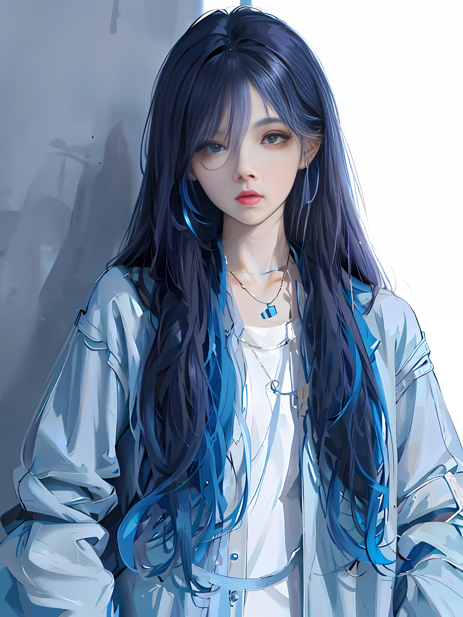 a close up of a person with long hair wearing a blue jacket, anime girl with long hair, anime style. 8k, realistic young anime girl, beautiful anime style, beautiful blue haired girl, realistic anime artstyle, girl with blue hair, style anime, anime styled, young anime girl, beautiful anime girl, realistic anime 3 d style, anime style