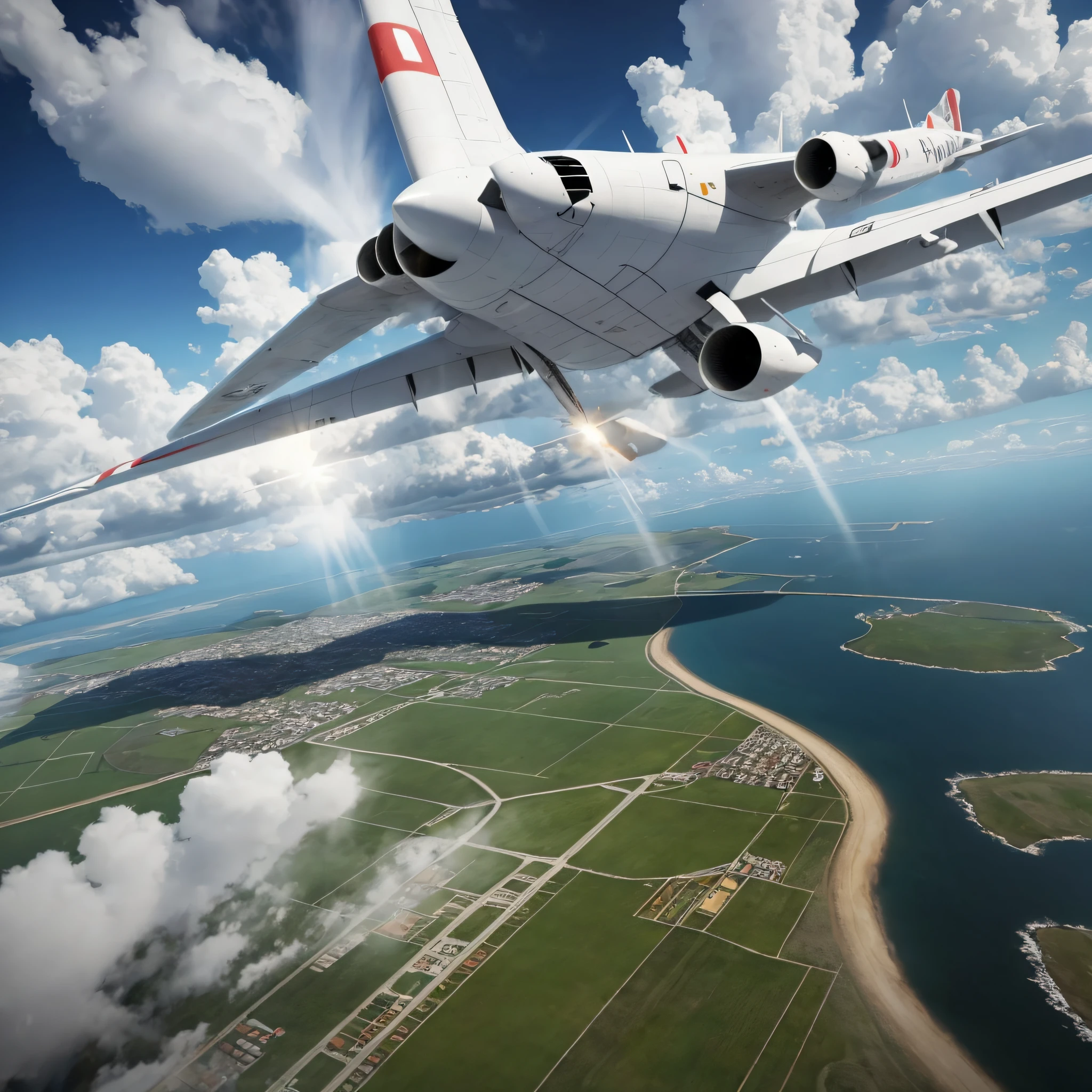 3D CGI animation of flying through white clouds towards ground visible from distance --auto --s2