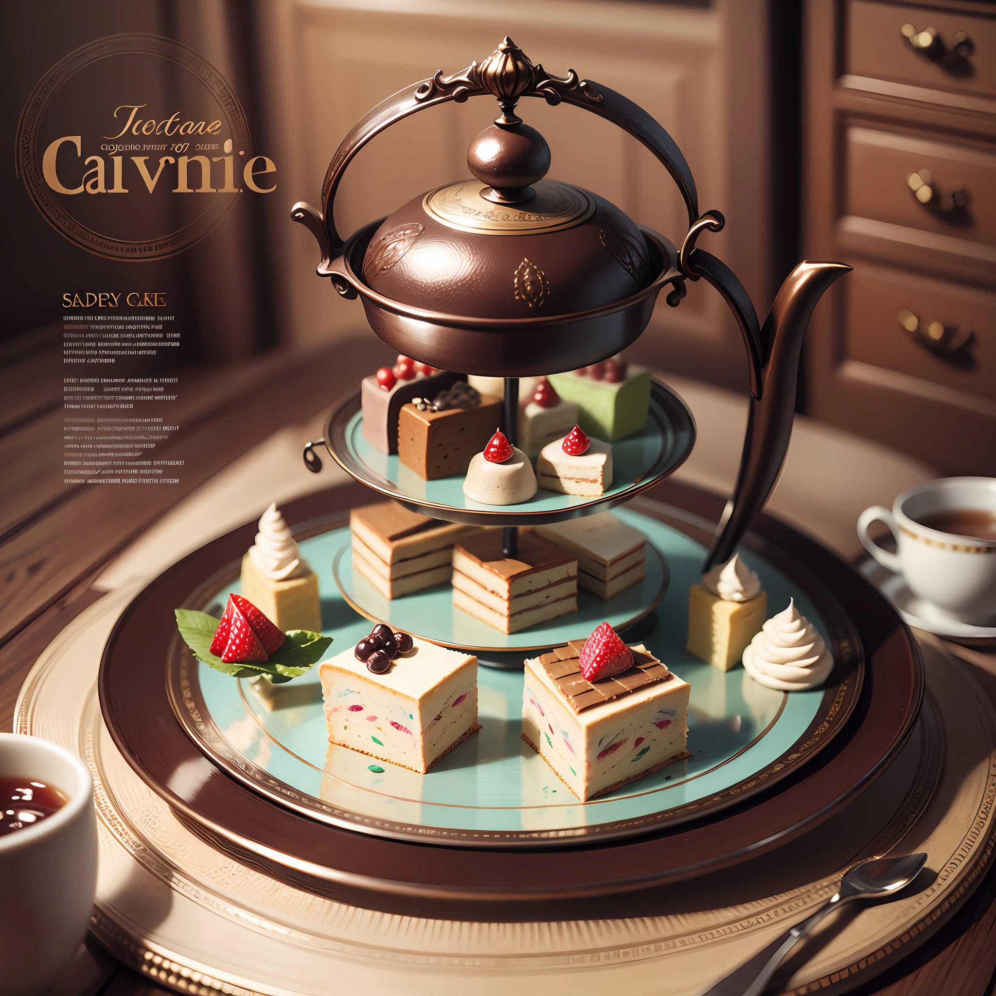 A magazine cover of an afternoon tea cake, realistic texture, HD pictures --auto --s2