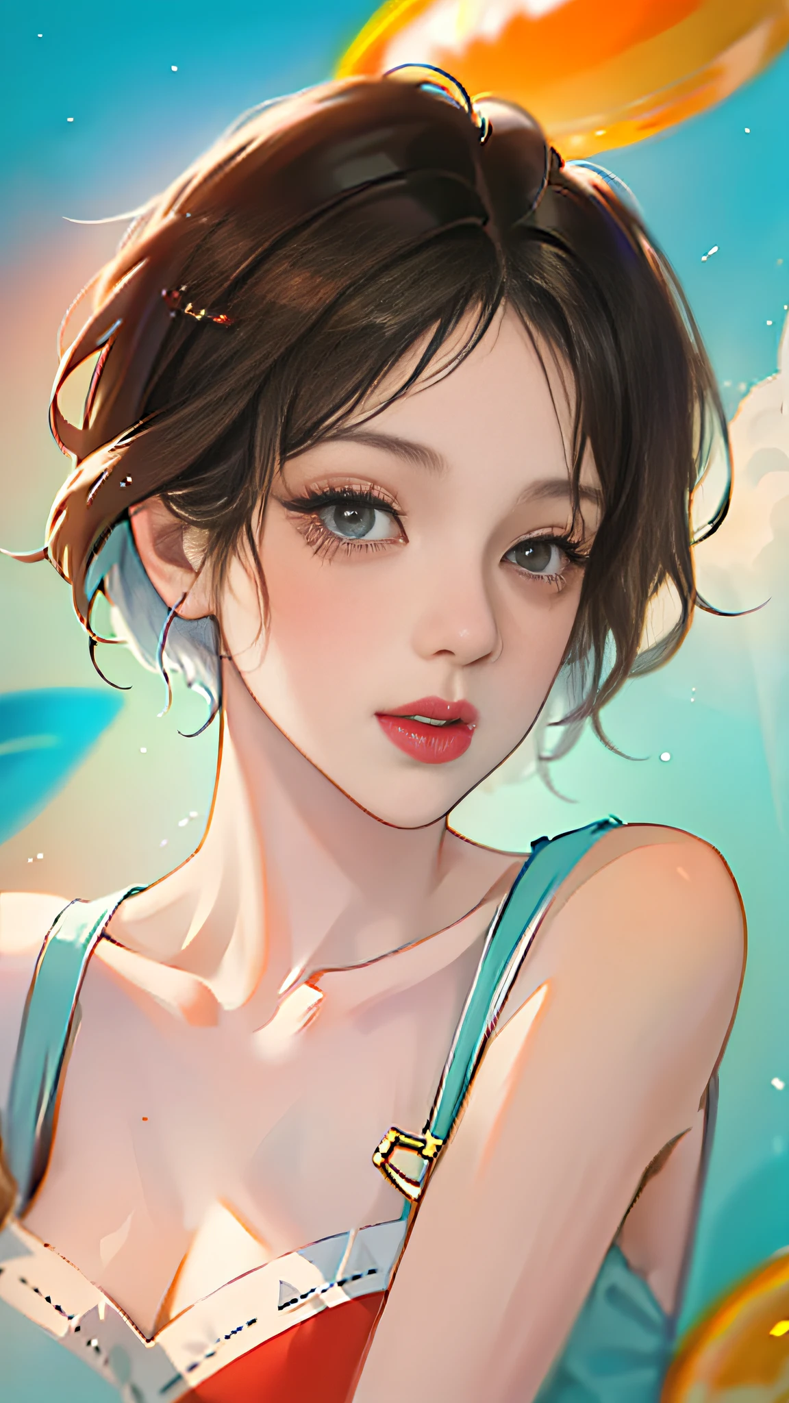 Best Quality, Masterpiece, Ultra High Resolution, 8K HD, Wallpaper, Portrait, Upper Body, Look at the Viewer, A Woman, Short Hair,