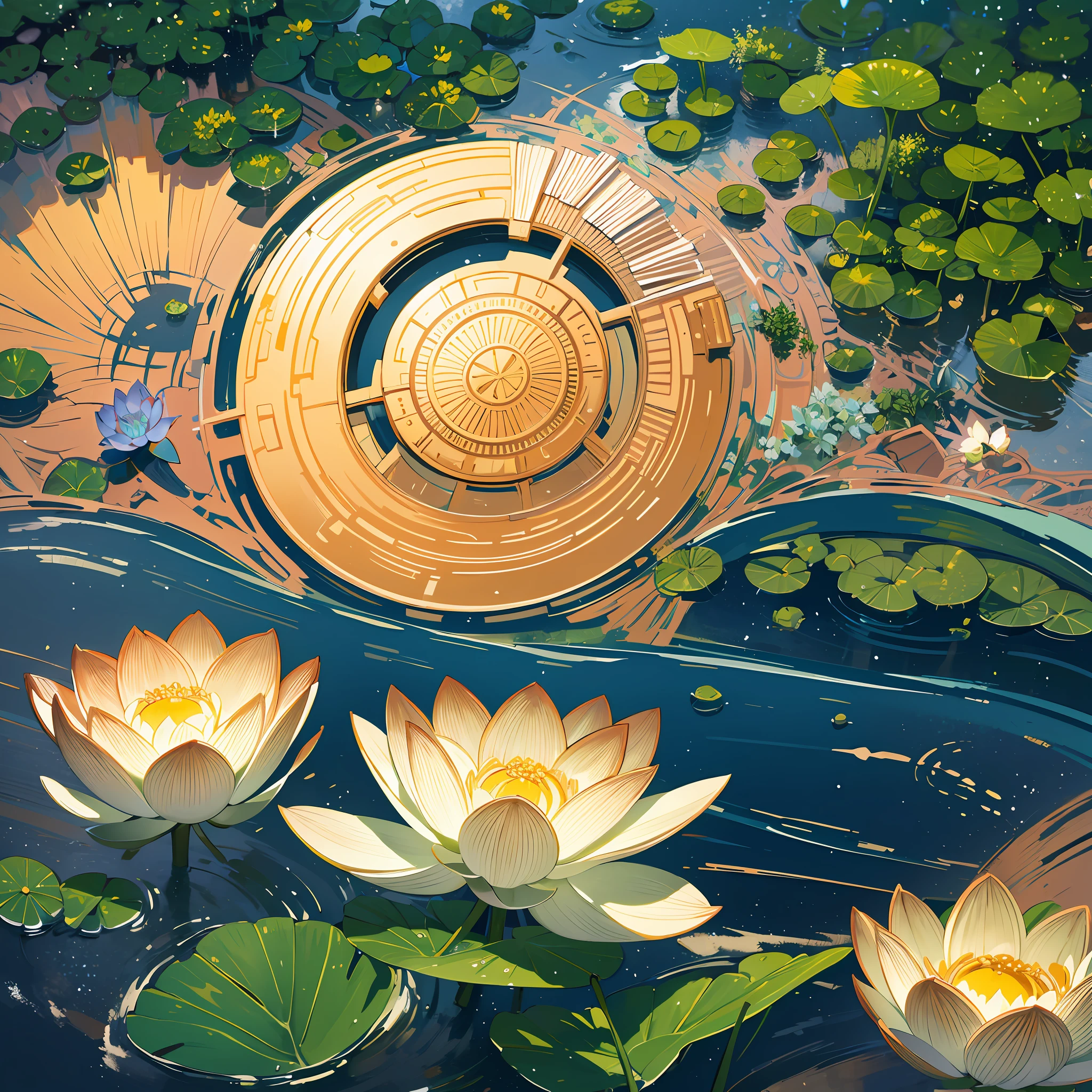 solar term, summer solstice, Scenery, lotus, insect, raining, sea, wave, High Mountain, Small bridges and flowing water, beautifui, UHD, textured skin, highres, 8k, best quality, high details, textured skin, super detail --auto --s2