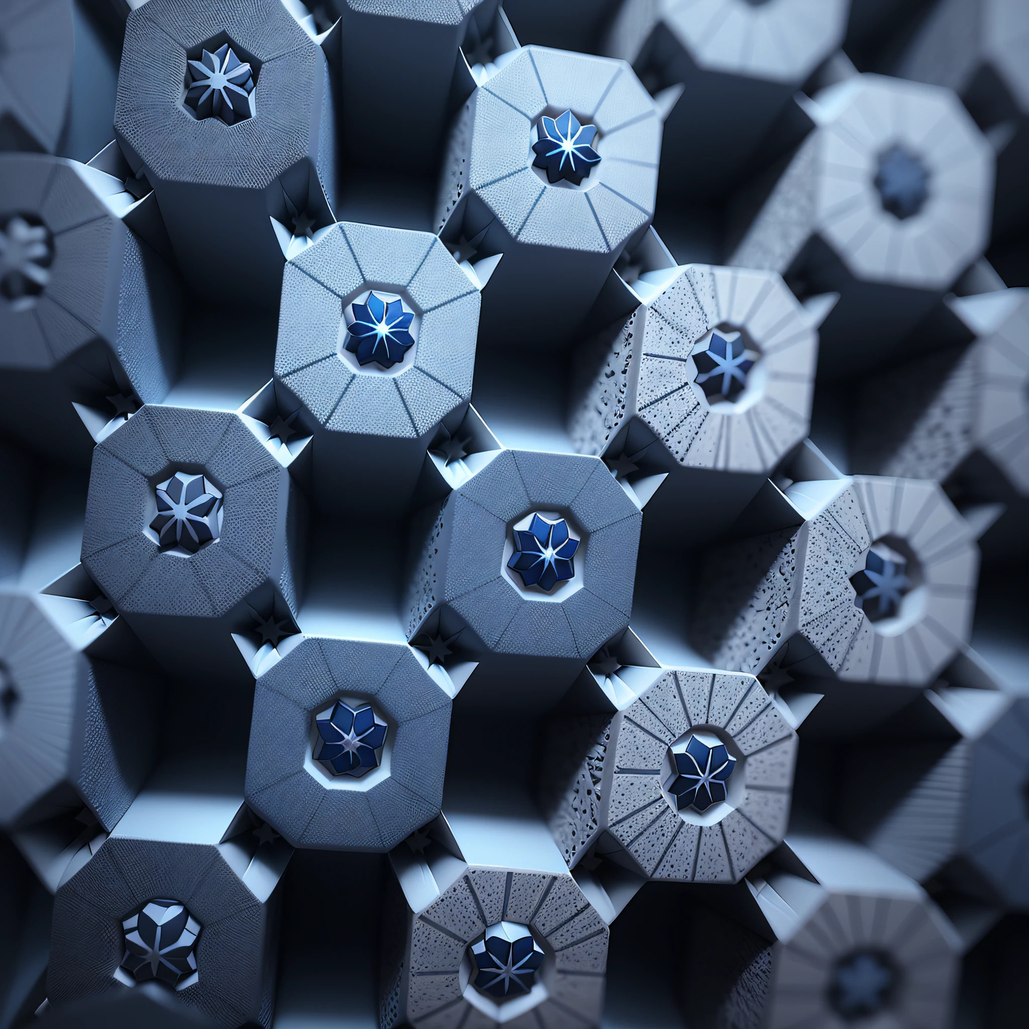 Hexagonal dark blue navy background texture placeholder, radial center space, 3d illustration, 3d rendering backdrop --auto --s2