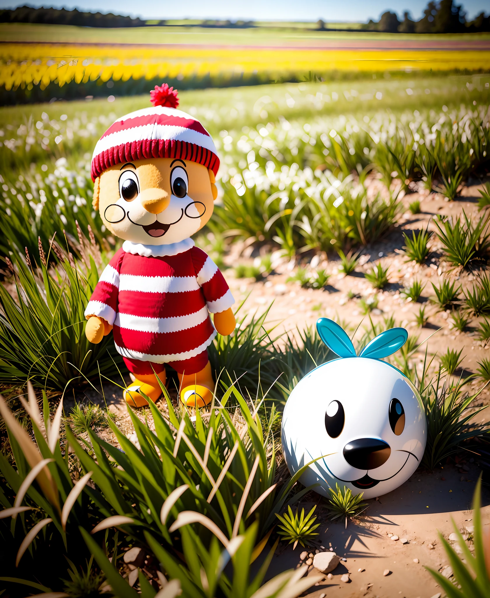 Waldo in a field of grass