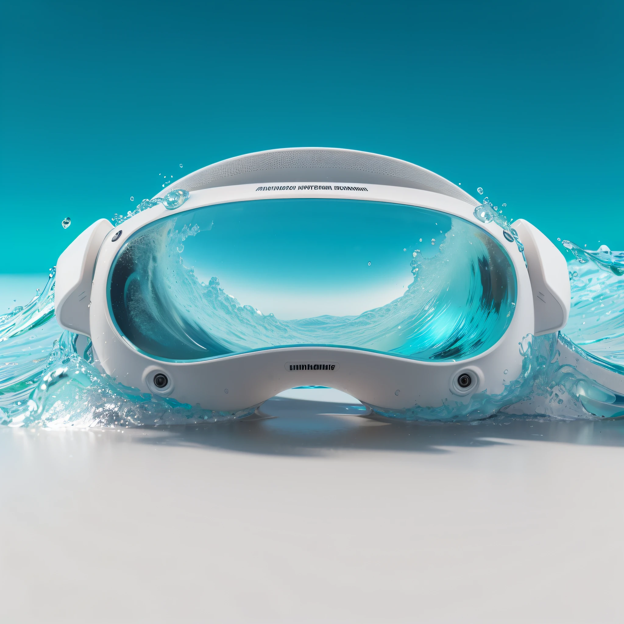 a close up of a pair of goggles with water splashing on them, goggles, cool glasses, 3 d goggles, wearing goggles, ocean, 3 d fluid simulation render, rendered in cinema4d, rendered in cinema 4 d, photoreal render, otcean render, realistic cinema 4 d render, water art manipulation, underwater perspective, 3 d illustration, 3d illustration --auto --s2