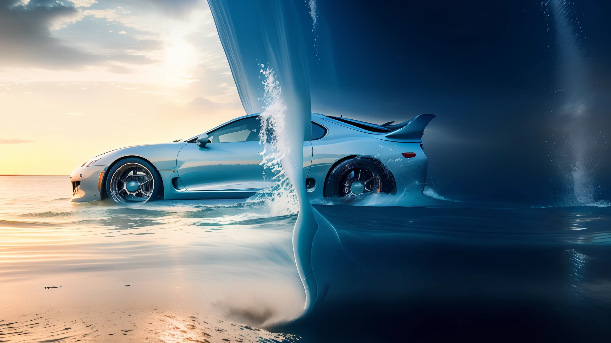 arafed image of a car in the ocean with a shark coming out of the water, mobile wallpaper, automotive photography, wallpaper mobile, 4 k vertical wallpaper, 4k vertical wallpaper, hd wallpaper, high quality wallpaper, amazing wallpaper, incredible depth, new design, vertical wallpaper, floating cars, desktop background, amazing depth, wallpaper hd, high-quality wallpaper