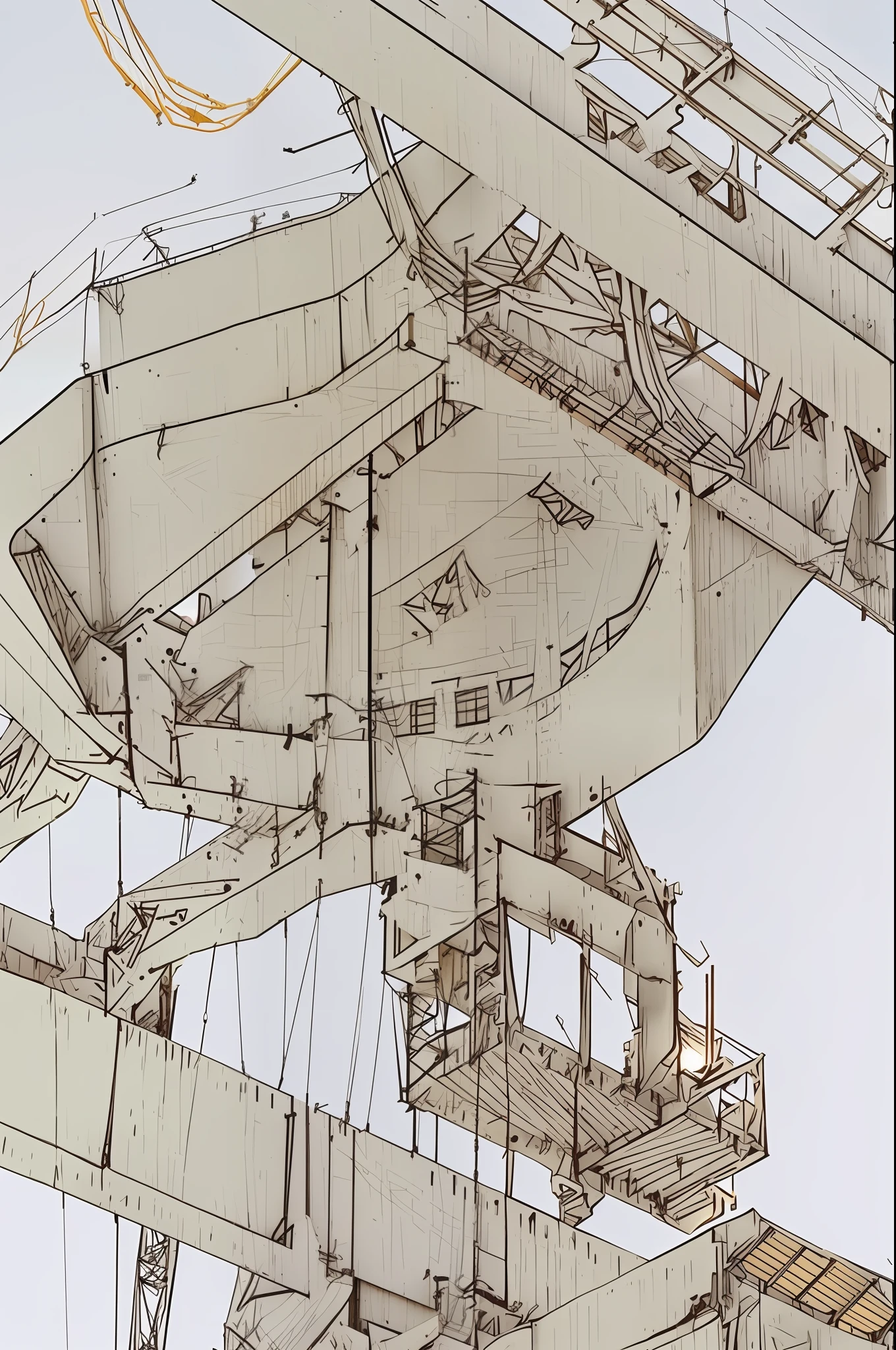 There is a large crane that sits on the bridge, huge machine cranes, crane frame, crane, first-person photo, mechanical superstructure, attractive, view, bottom view