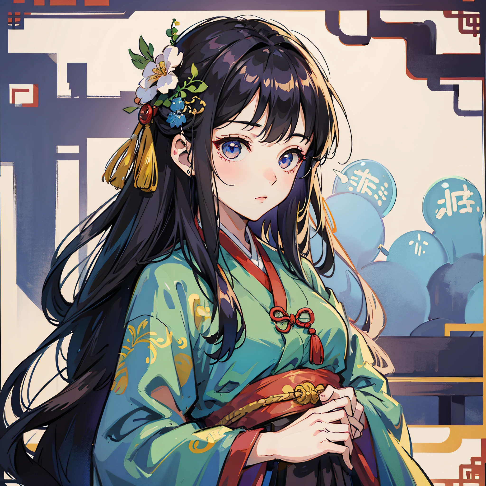 (Hanfu Girl), Q version, single, face focus, simple background --anime --auto --s2