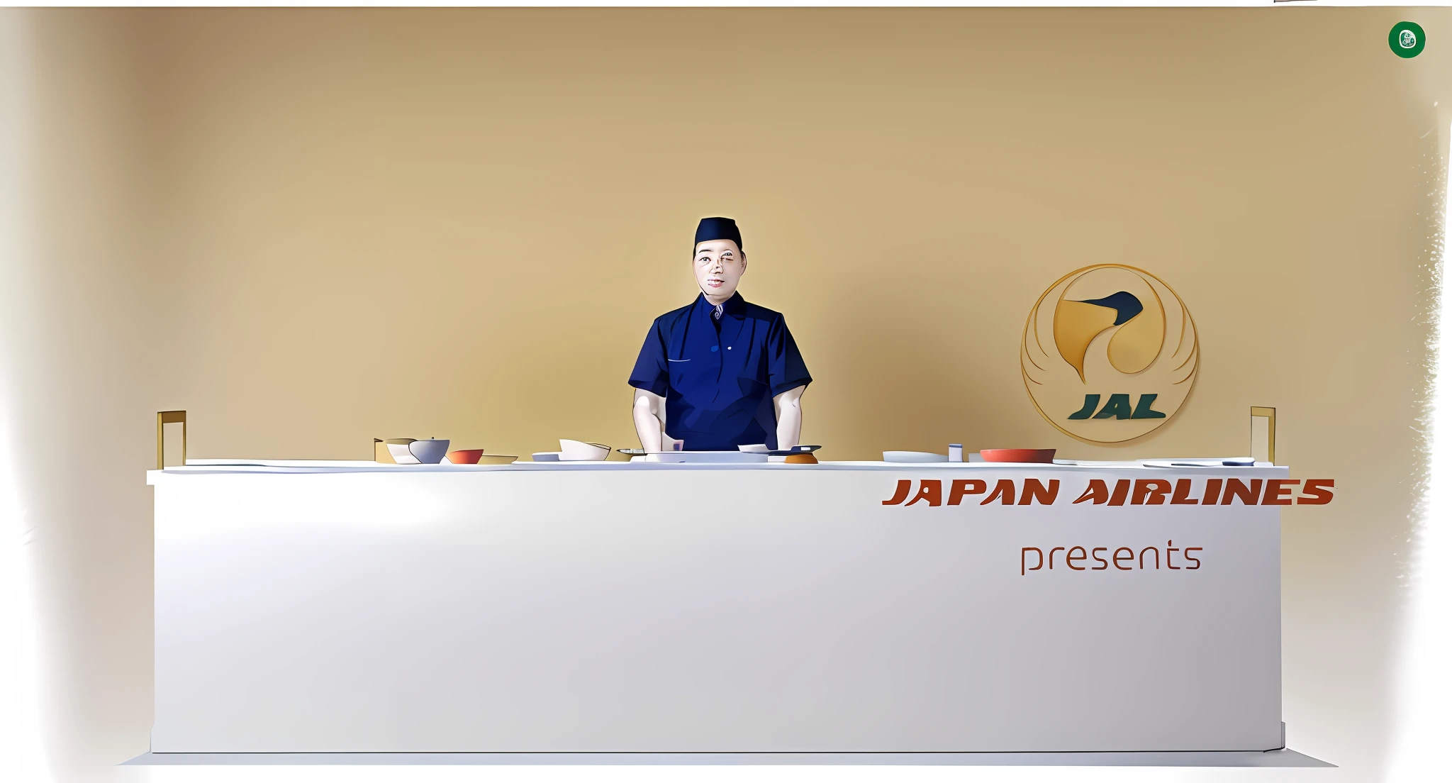 The image of a Chinese chef standing behind the counter as a pastry master with the logo of the Ho Sin Garden Company on it