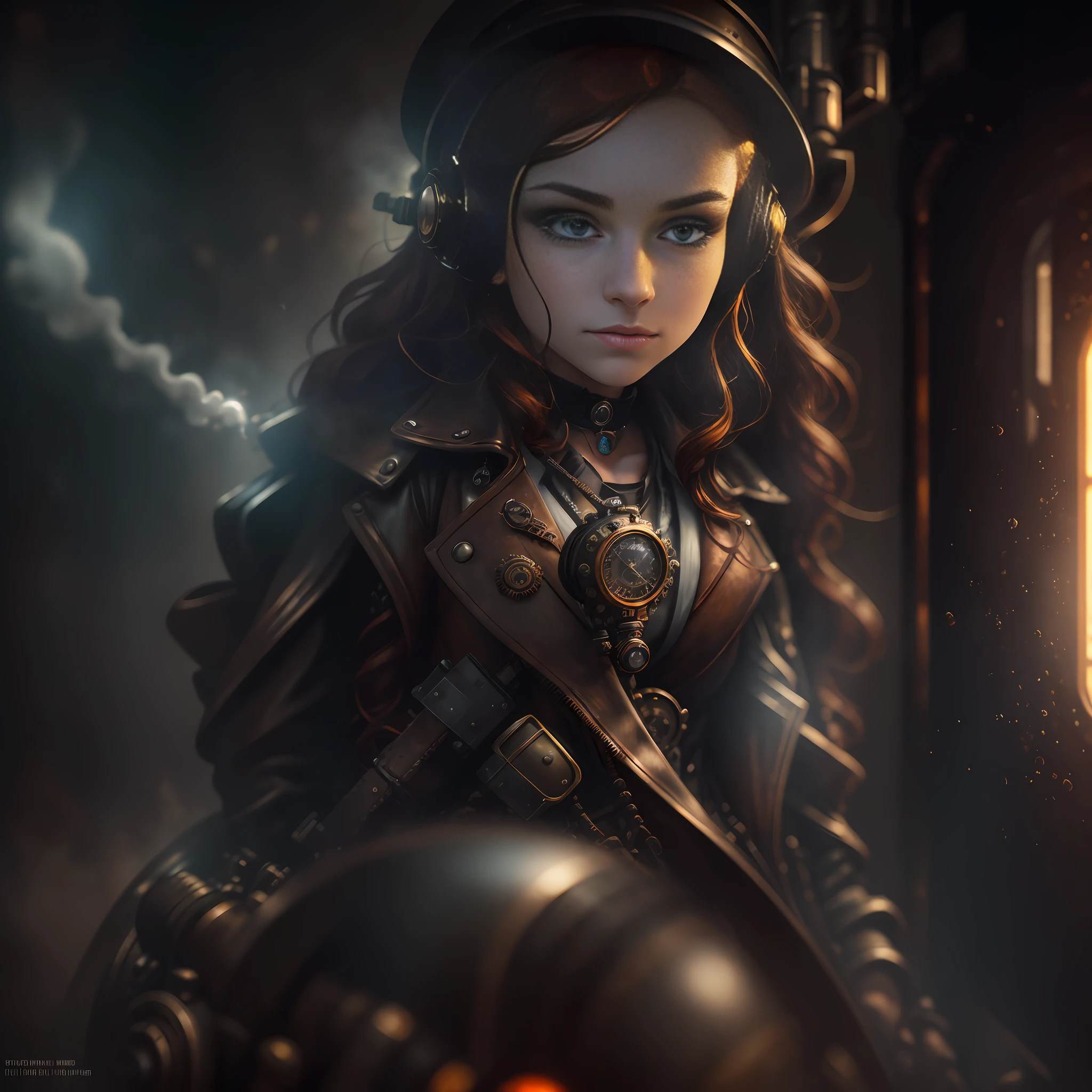 Masterpiece, absurdres, award winning photo, extremely detailed, amazing, fine detail, extremely detailed eyes and face, by lee jeffries nikon d850, film stock photograph, 4 kodak portra 400 camera, f1.6 lens, rich colors, hyper realistic lifelike texture, dramatic lighting, unrealengine trending on artstation cinestill 800 tungsten, beautiful rud woman, a woman with long ginger hair and dark green eyes, perfect rud face, perfect rud body, hyper photorealism, very high contrast photograph, street photography, cinematic lighting, dramatic lighting, (a 19 yo girl, (Ana de Armas:0.50), (redhead:1.1)), very cute, (perfect eyes:1.1), photorealistic wavy hair, looking down at her own hand, steampunk jumpsuit, intercom headset, steampunk choker, long leather boots, perfect detailed face, detailed symmetric green eyes with circular iris, fixing a steam engine in the steampunk garage filled with steam and smoke, intricate, hdr, intricate details, detailed, cinematic, cogs and gears, steamy background with lots of steam pipes and steam valves and pressure gauges and gears, realistic, stunning realistic photograph, 3d render, octane render, cinematic, Isometric, Centered, hyperealistic cover photo, awesome full color, 12k, high definition, portrait featured on unsplash, smooth, ultra high definition, 8k, ultra sharp focus, intricate artwork, masterpiece, ominous, epic, highly detailed, warm cinematic, a girl in a light gray uniform sitting on a machine, young girl in steampunk clothes, in a steampunk laboratory, steampunk inventor girl, in a steampunk world, woman in a dark factory, steampunk fantasy style, steampunk , steampunk aesthetic --auto --s2