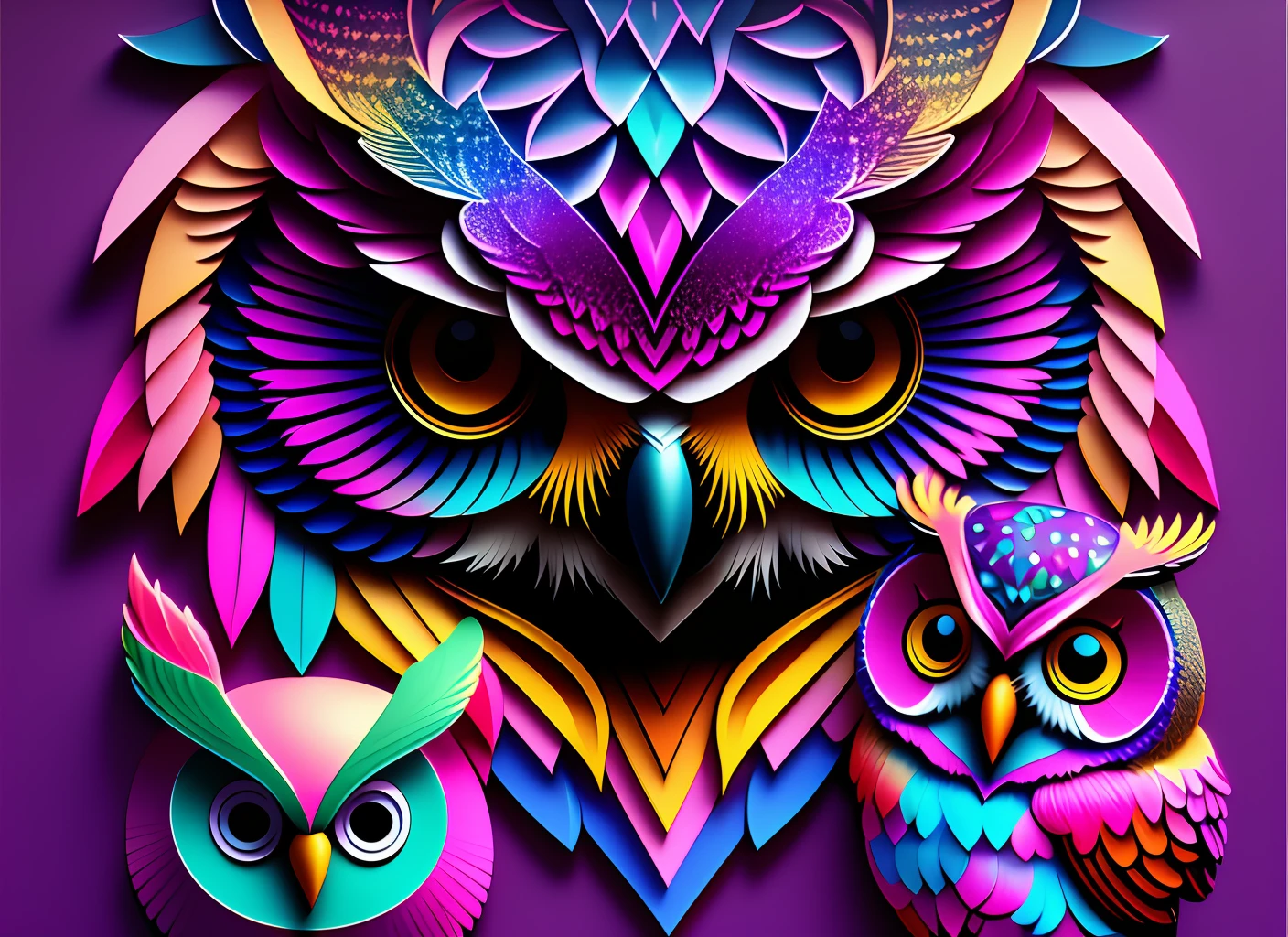 logo of owl,colorful,aesthetic,3D,with INA word,upscale --auto --s2
