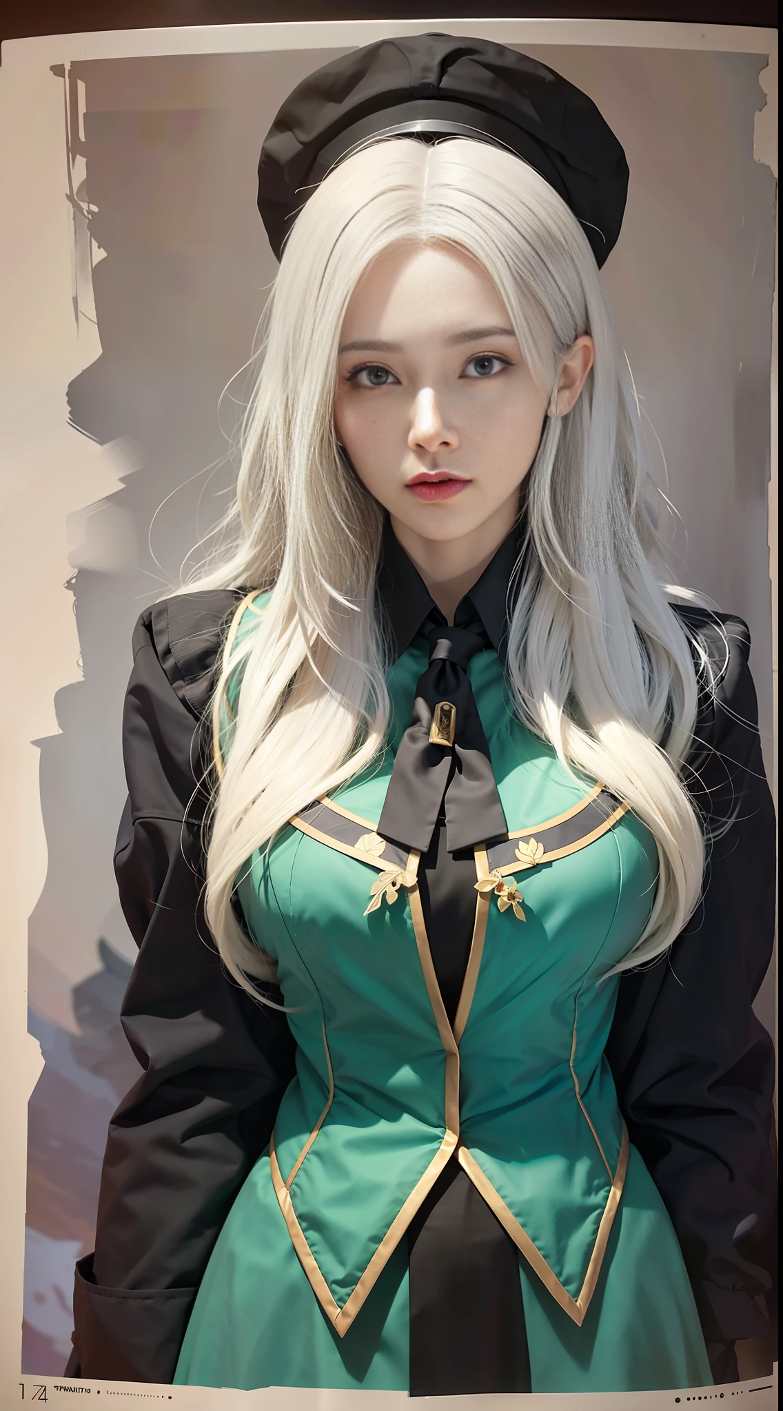 (In the Dark: 1.6), surreal female portrait by David Hockney and Alphonse Mucha, fantasy art, photorealism, dynamic lighting, artstation, poster, volumetric lighting, very detailed faces, 4k, Award Winning, 1girl, In Dark, Deep Shadow, Low Key, Cowboy Shot, (Stewardess Uniform: 1.4), Long Hair, White Hair, Bust, Terminal, Medium Boobs