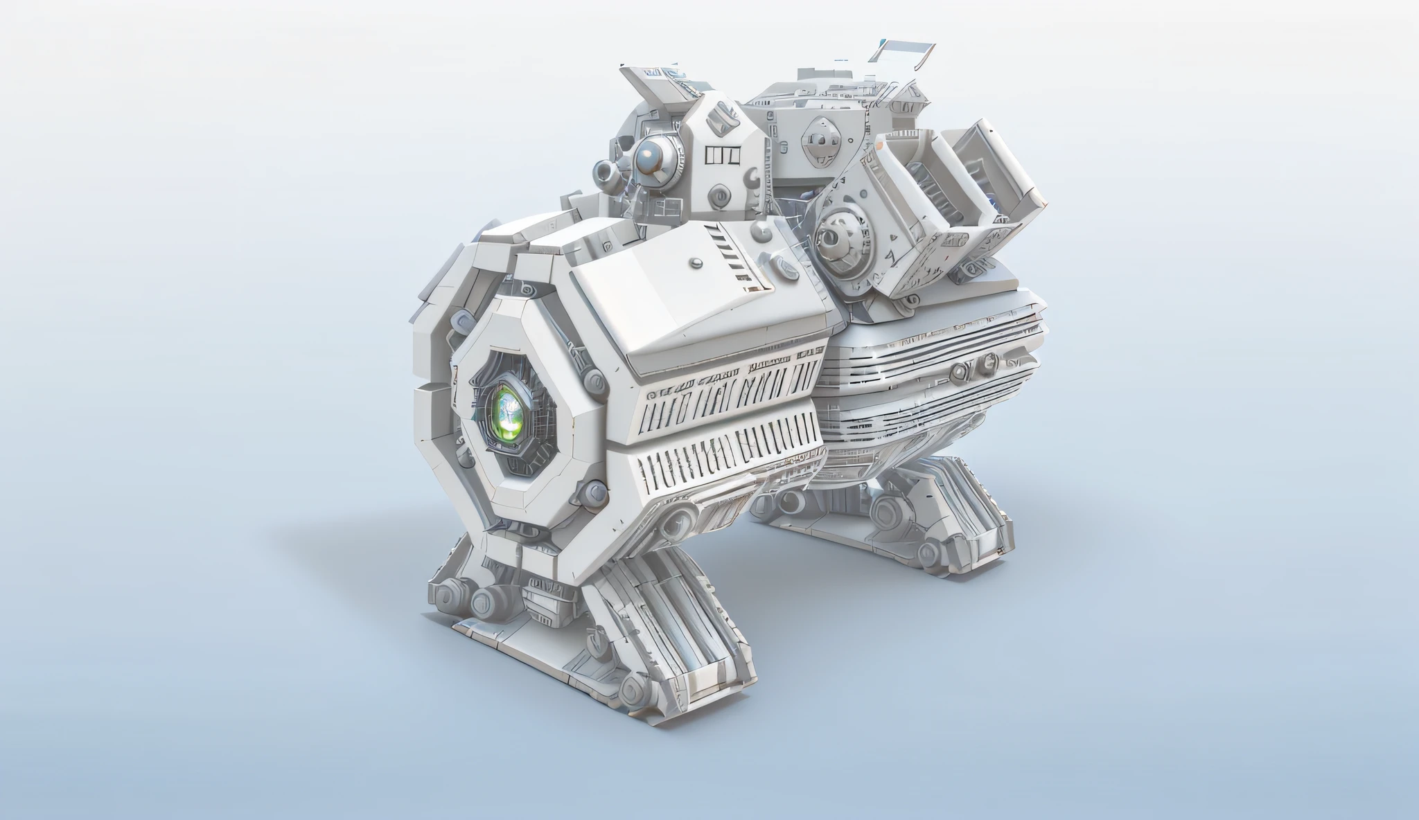 a close up of a small robot with a clock on it, re engine render, frostbite 3 engine rendered, detailed spaceship, luminous scifi engine, hard surface model, hard surface modelling, rendered in keyshot, greeble!!, octane engine render, neofuturistic highly detailed, greeble, mechanical morph engine, depicted as a 3 d render, greebles