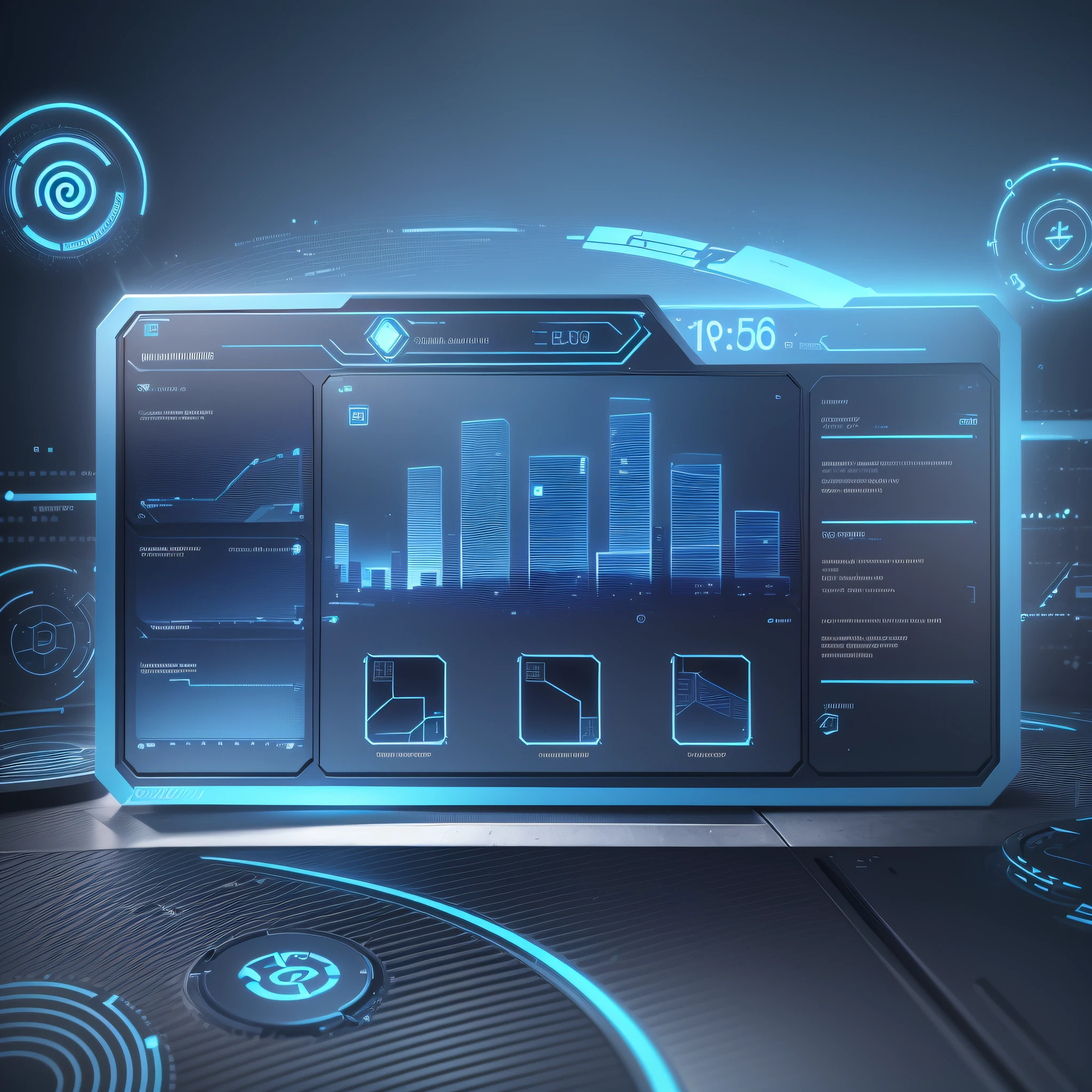 Artificial intelligence background, dark blue baseplate, light effect and halo effect, futuristic technology style, 16:9 size, multiple transparent cards display three statistical data charts, high precision, high detail --auto --s2
